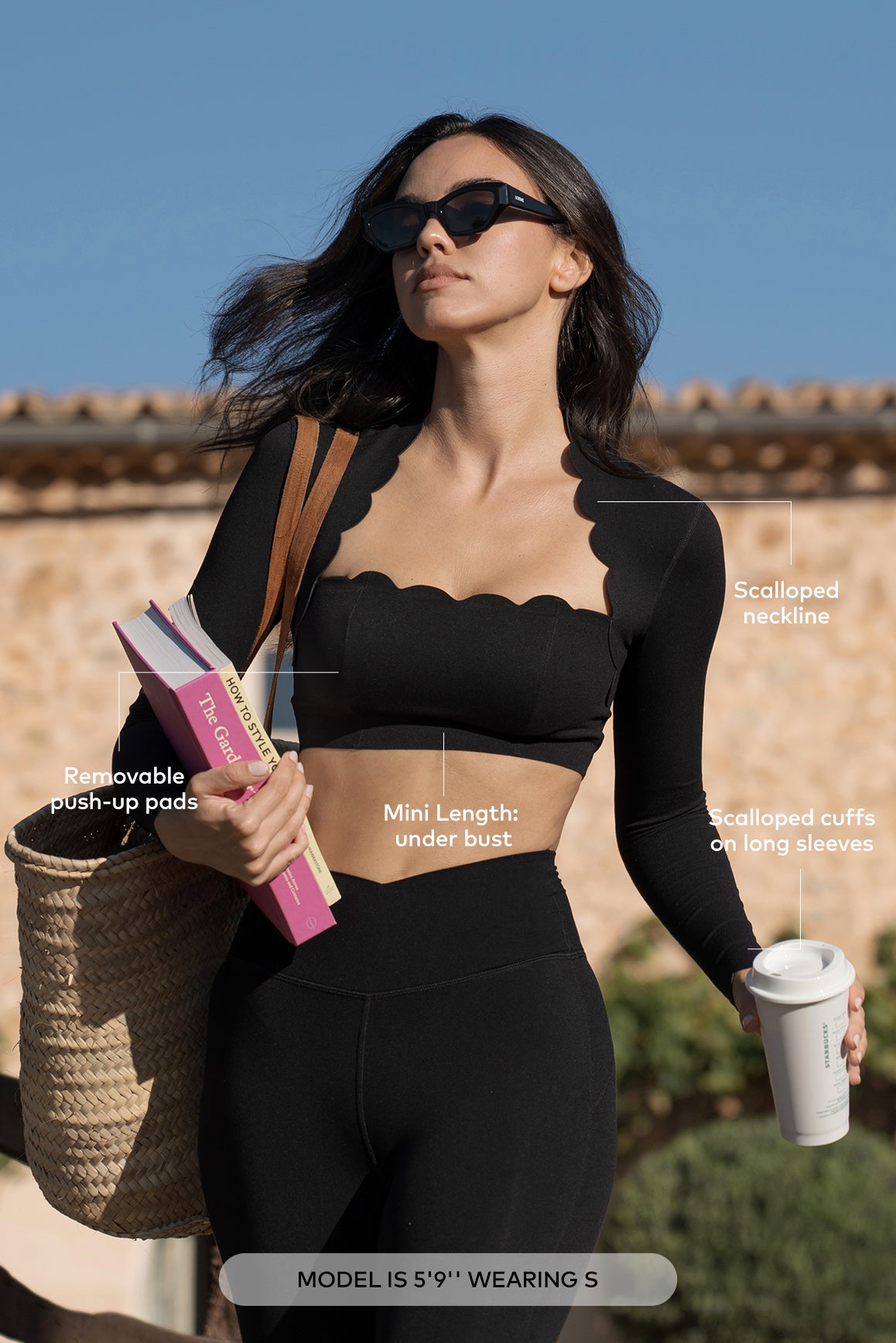 扇貝邊短款長袖上衣