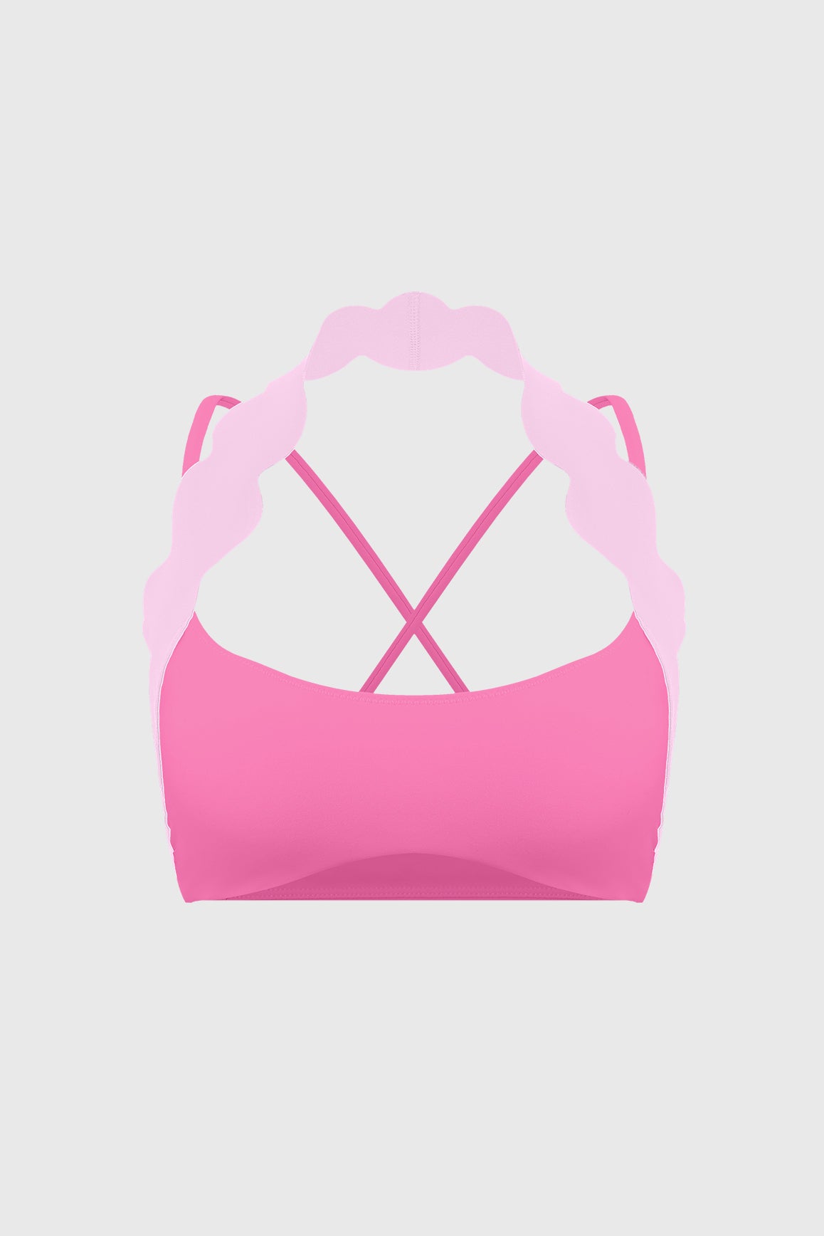 WISKII scallop-halter contrast tank bra with scalloped edges and halter straps, shown laid flat on a white background.