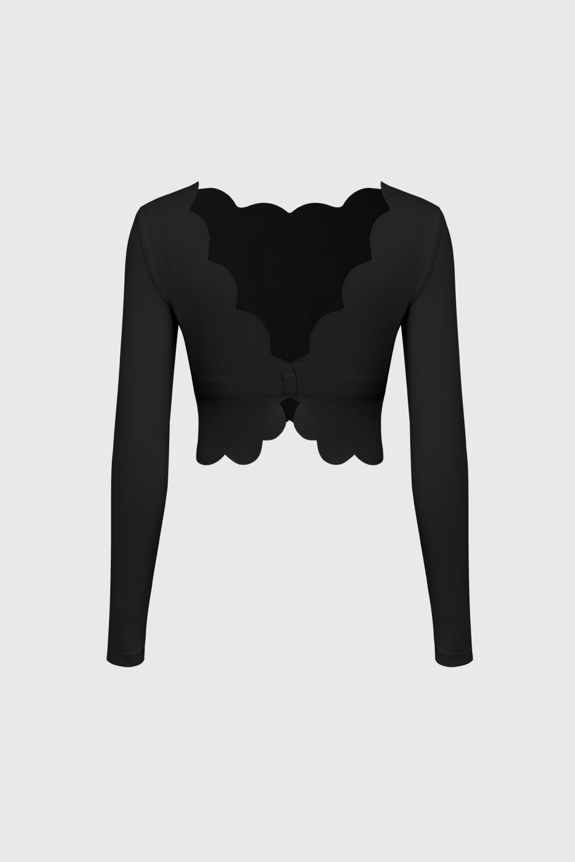 Plunge-Back Scalloped Long Sleeve Crop Top