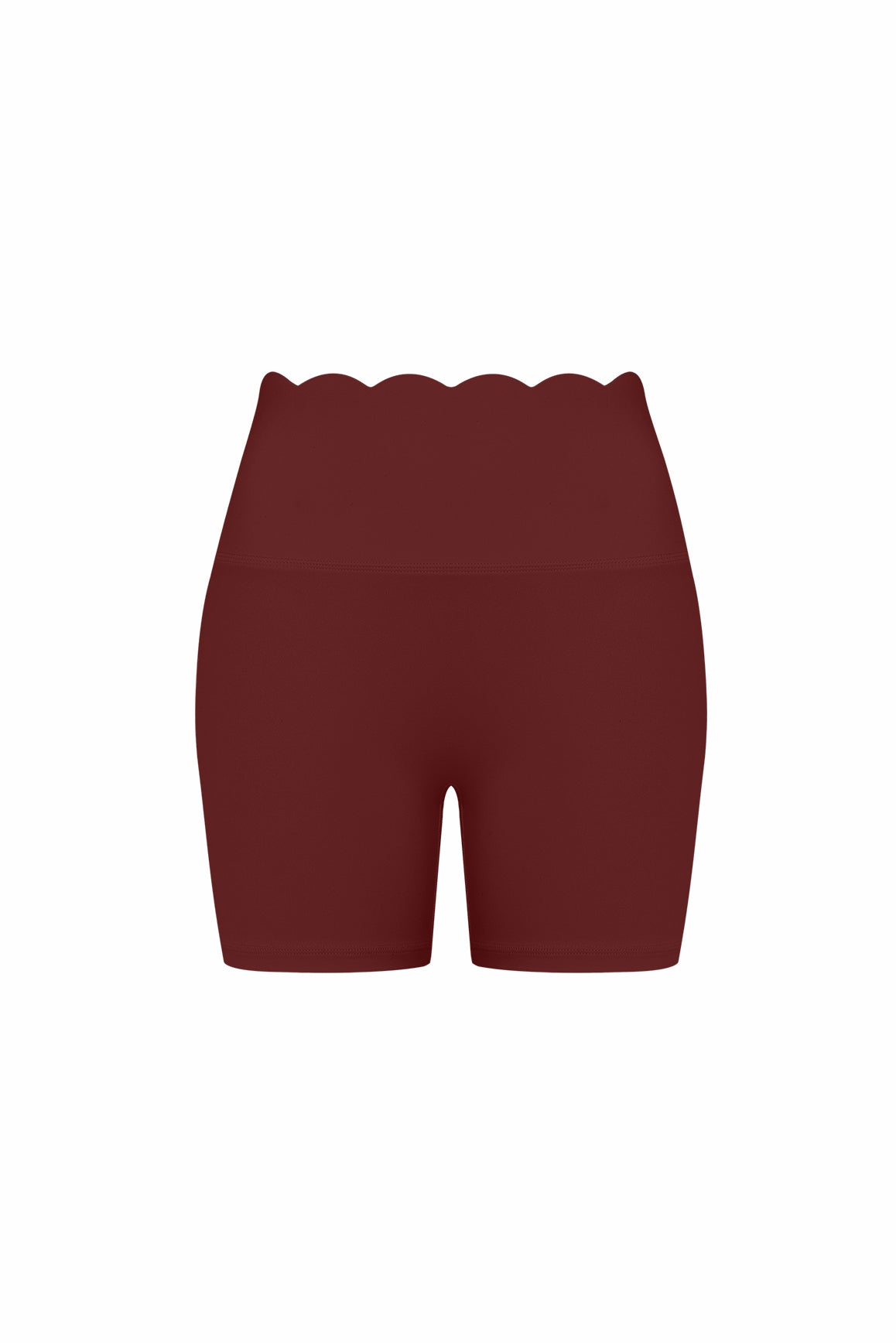 WISKII high-waist scallop scrunch shorts in black, featuring a fitted design with scalloped edges and scrunch detailing.