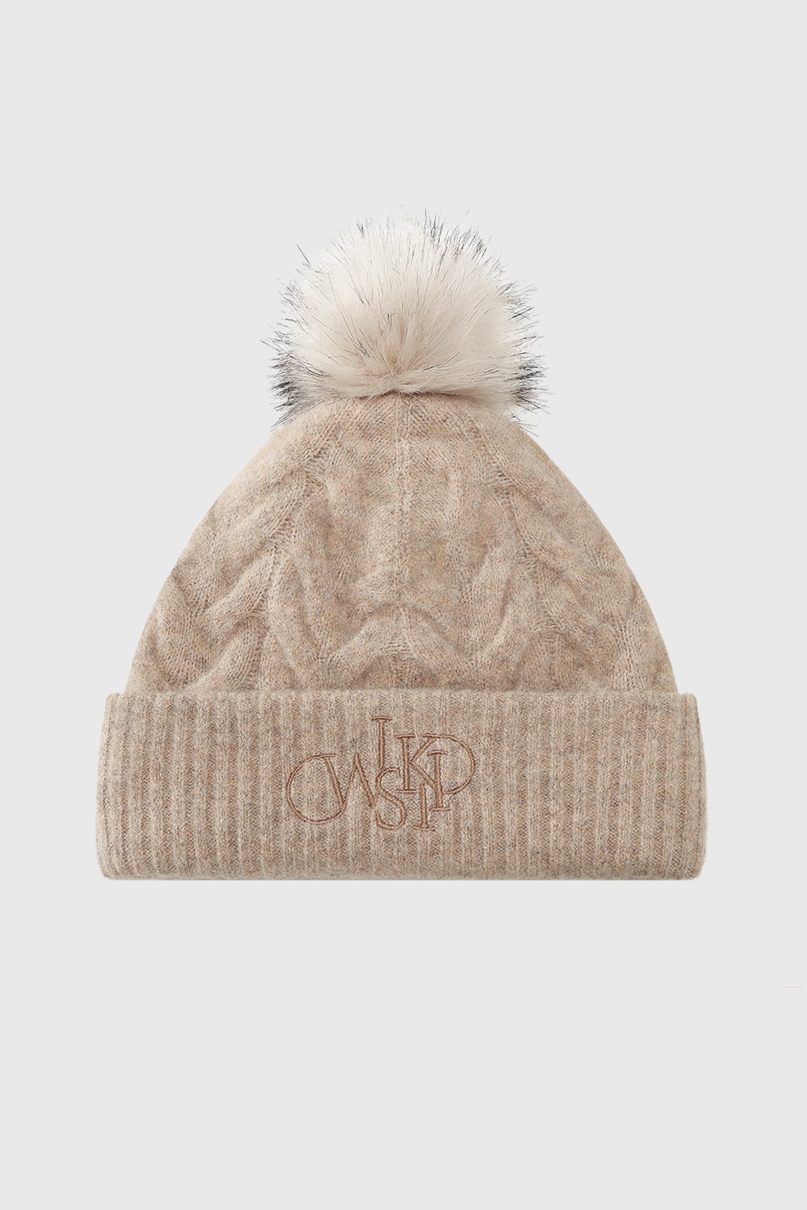 WISKII chunky cable knit beanie in desert bloom color, cozy accessories with thick cable knit pattern for warmth and style.