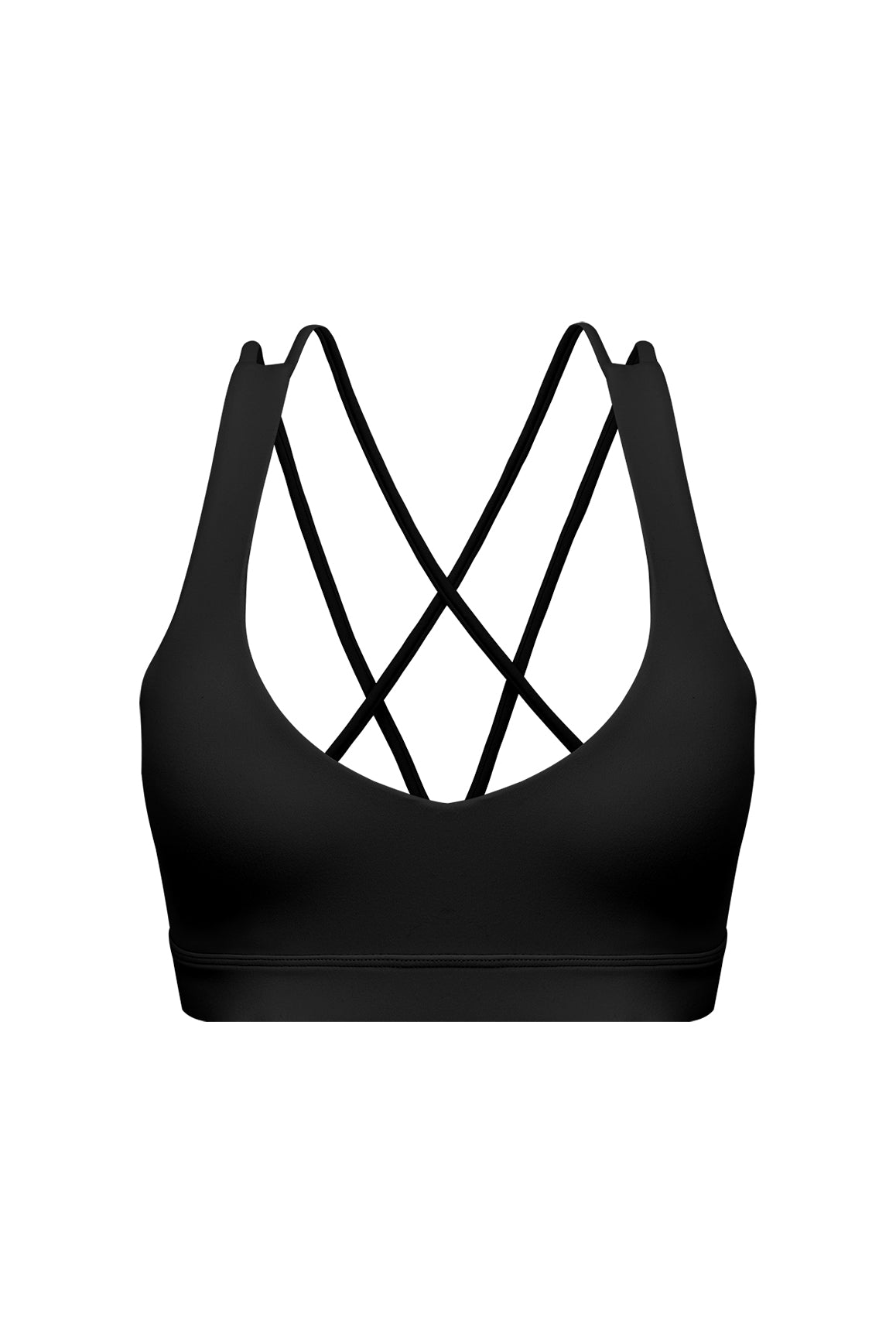 Model wears a Scoop Neck Crossback Bra | WISKII Active | Color Black