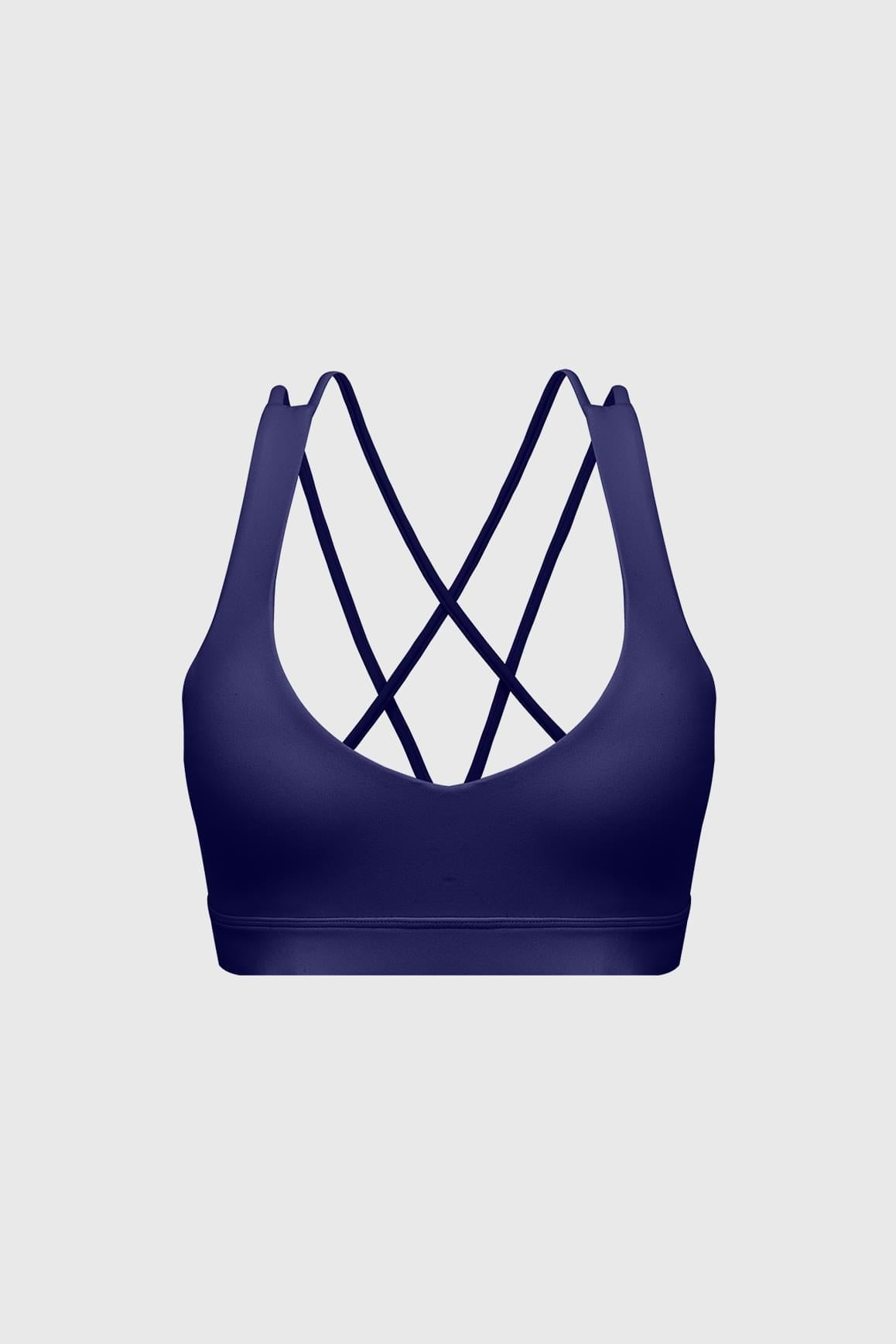 Scoop Neck Crossback Bra | Midnight Blue sports bra featuring a strappy criss-cross back and scoop neckline | WISKII Active