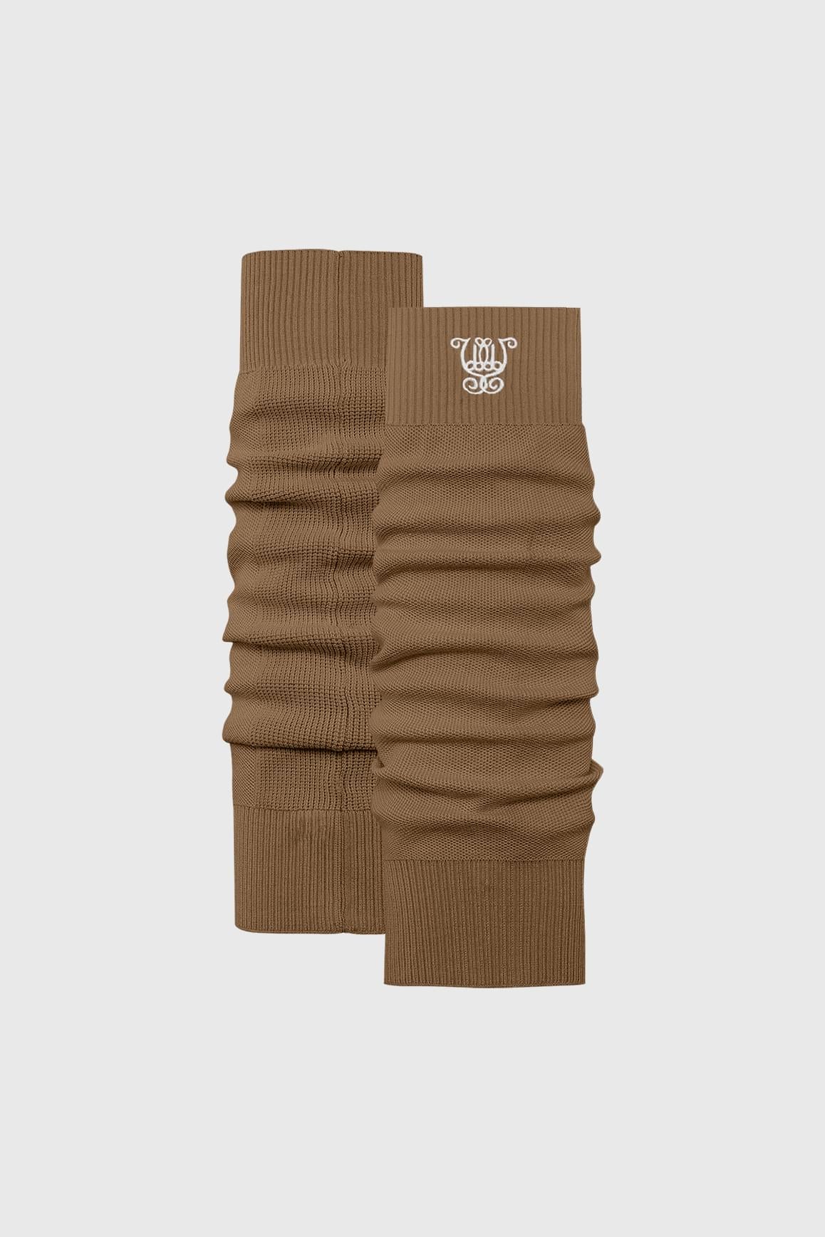 WISKII Studio Luxe Leg Warmers in latte color, soft knit accessories for added warmth and style.