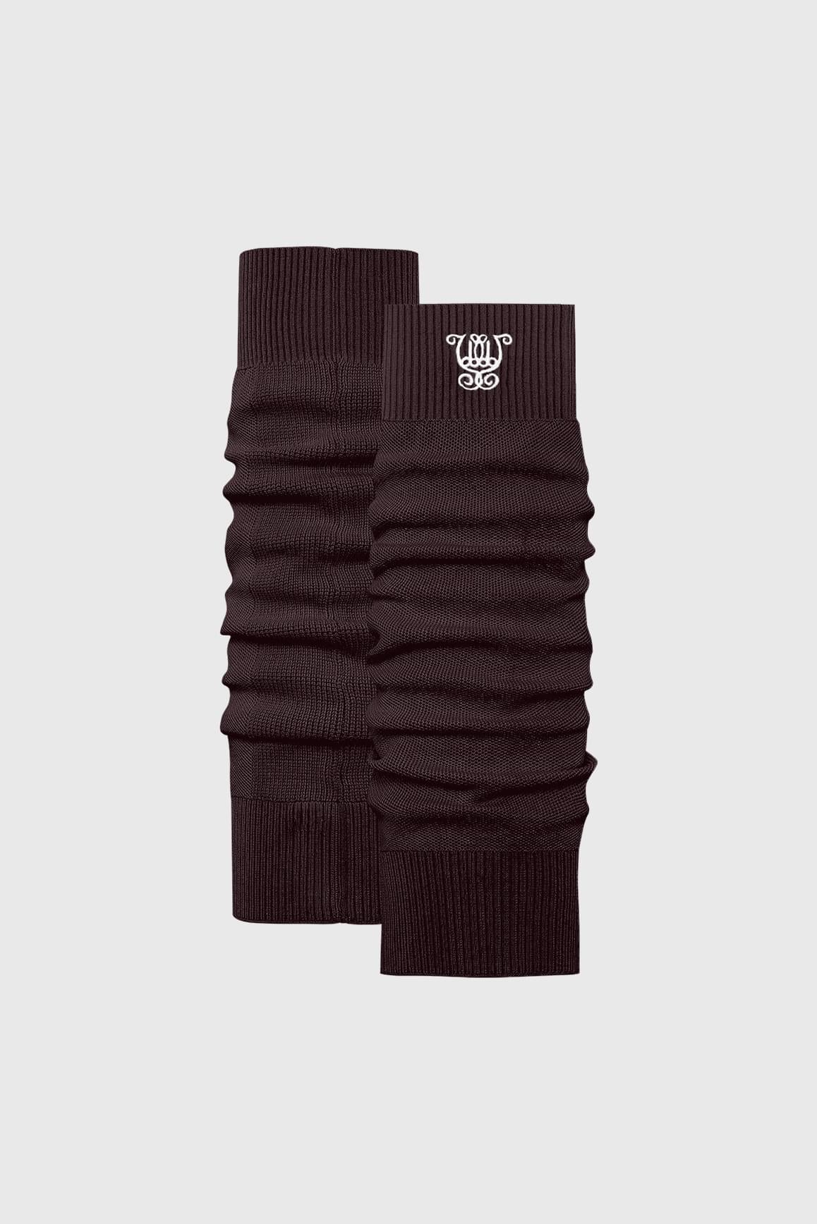 WISKII Studio Luxe leg warmers in velvet fabric, featuring a vibrant fig color, designed as stylish accessories for casual wear.