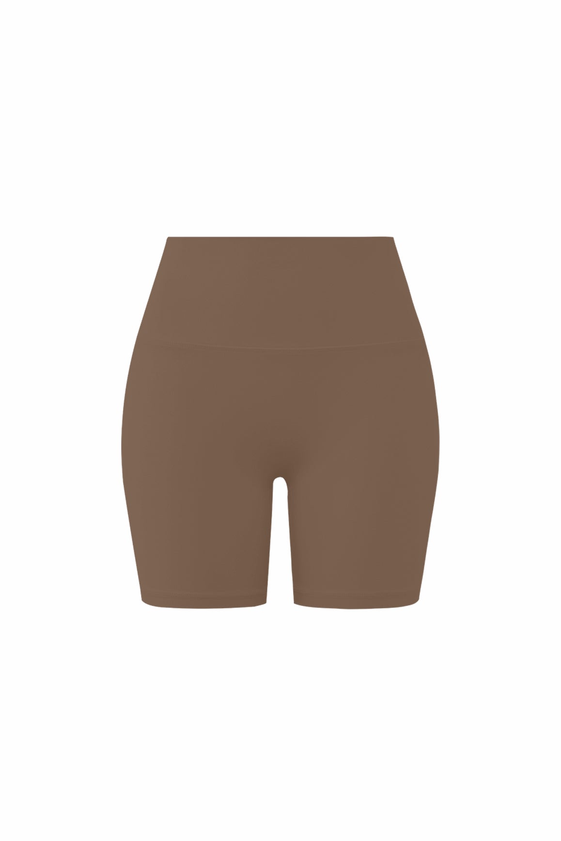 WISKII high-waist Vigor Scrunch shorts in desert truffle color, featuring a fitted design and comfortable stretch fabric.
