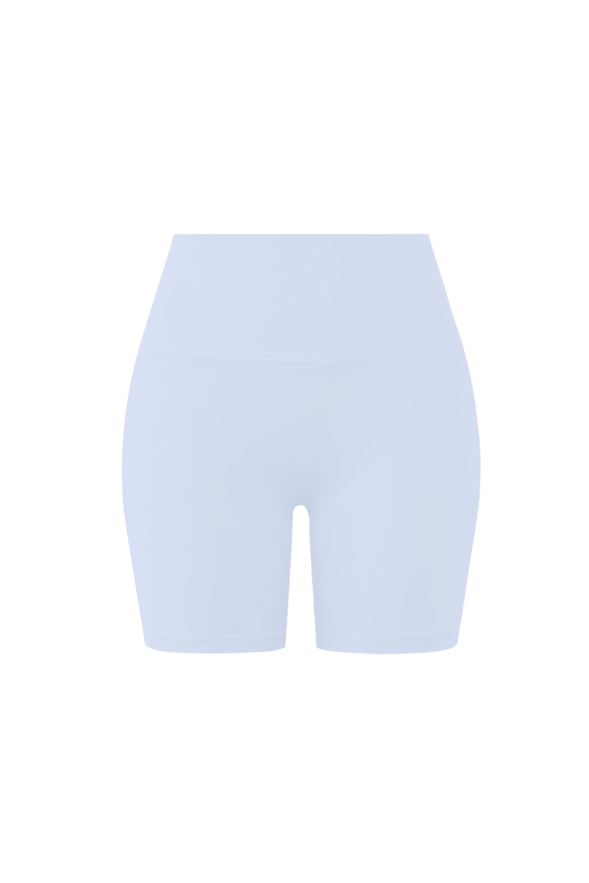 WISKII High-Waist Vigor Scrunch Shorts in heavenly blue, showcasing the fitted design and high-rise waist from the front view.