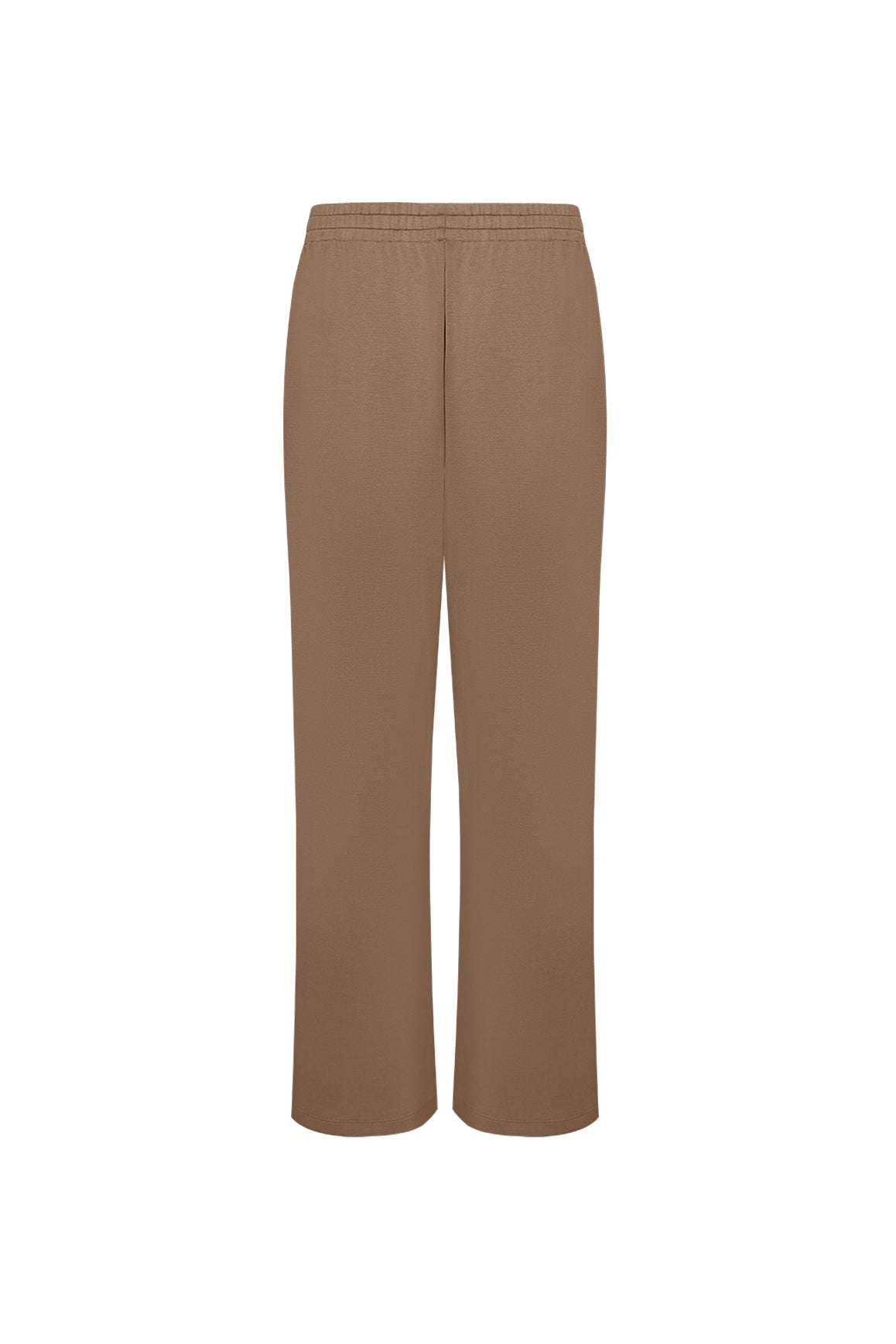 WISKII Ease Wide Leg Pants in tan, back view showing flowy fabric and relaxed fit. Perfect for casual and chic outfits.
