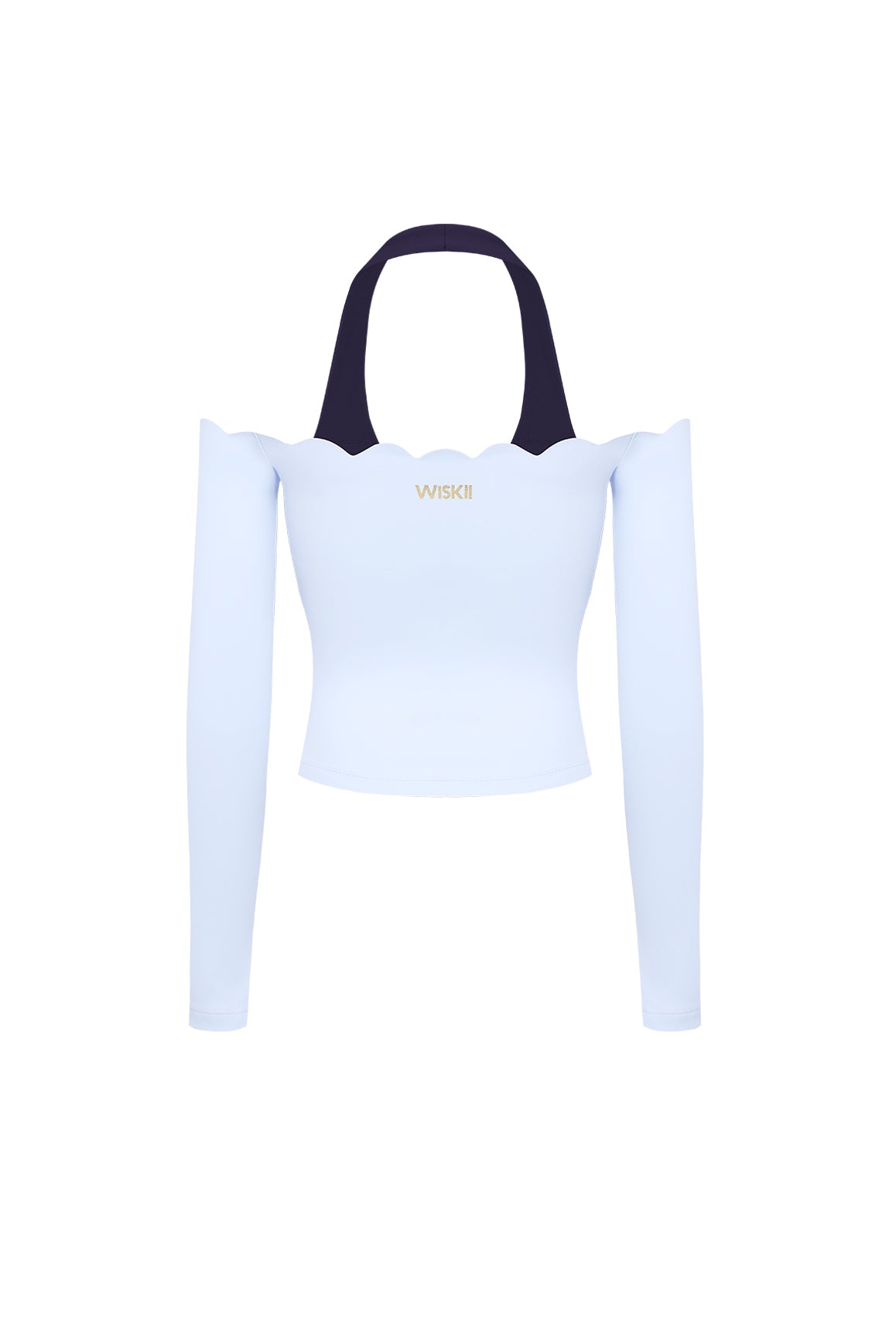 Scallop Off-Shoulder Colorblock Long Sleeve Top