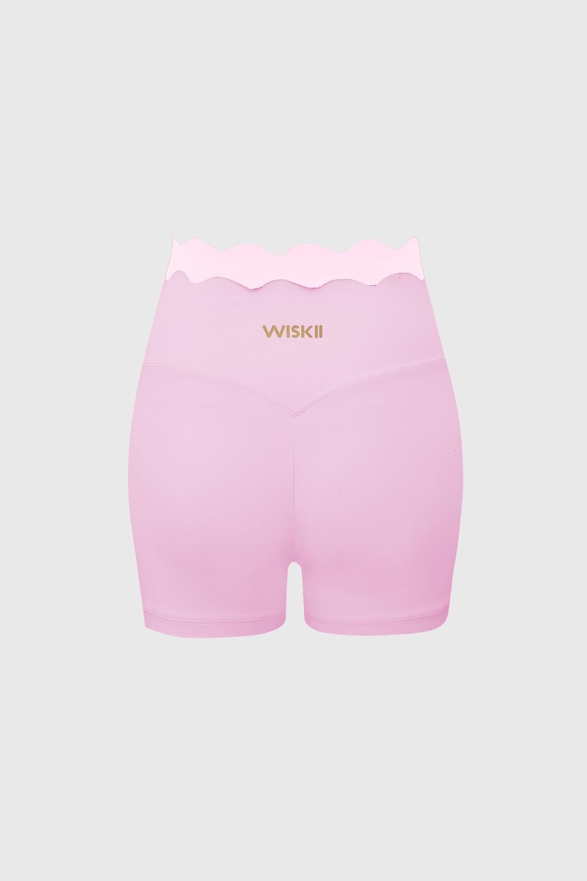 WISKII 黑色對比色扇邊抽褶女款休閒夏季短褲,配有扇狀下擺與抽褶細節