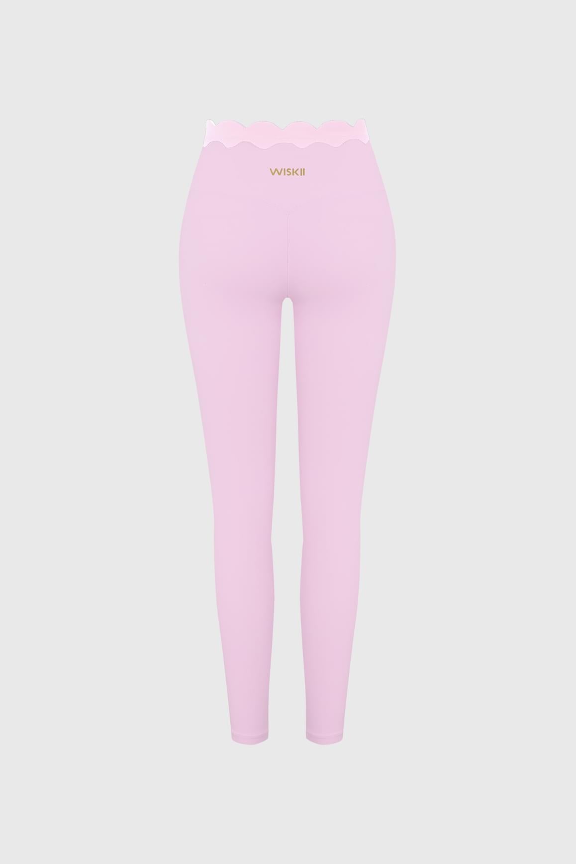 WISKII 波浪撞色抽褶Leggings,展示其高腰設計,採用黑白面料並帶有波浪紋與撞色細節