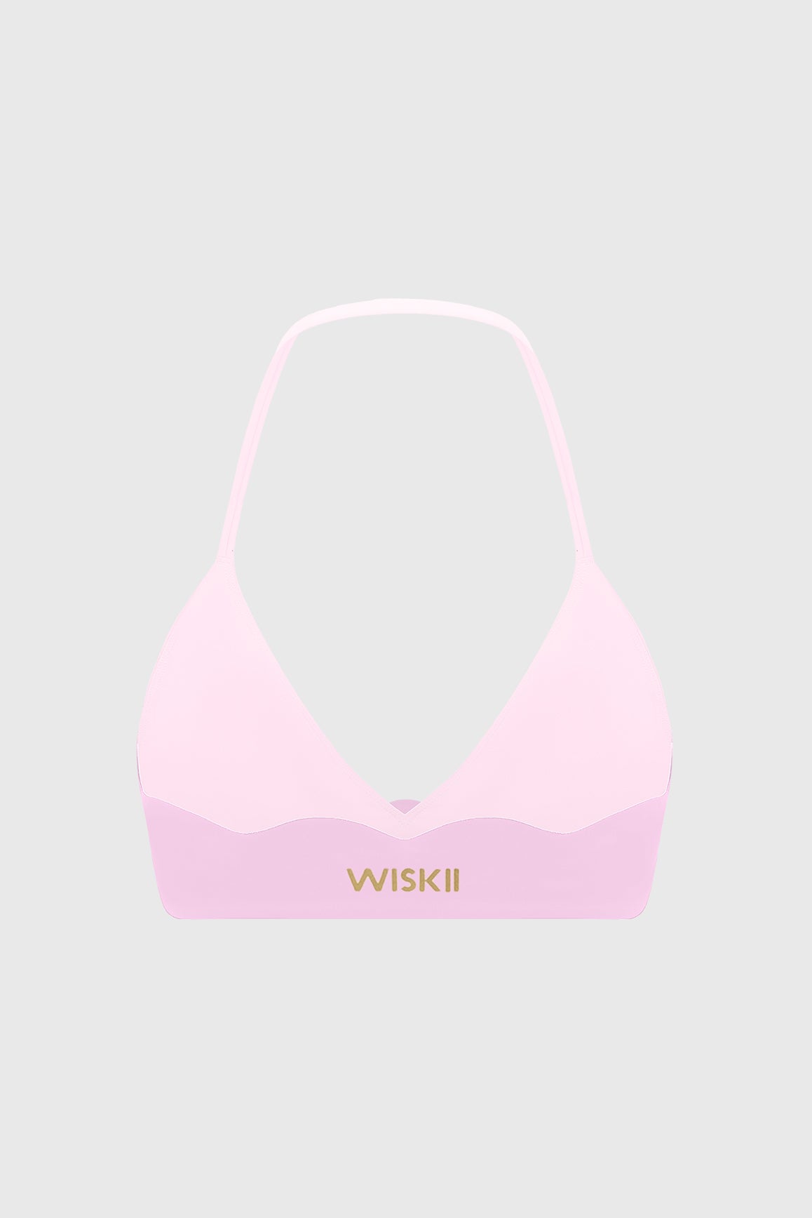 WISKII Riviera scallop contrast halter sports bra with supportive design and stylish scalloped edges, shown on a white background.