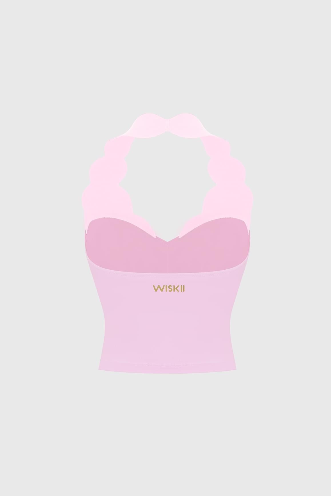 WISKII 里維埃拉 貝殼撞色掛脖短版坦克背心,搭配貝殼滾邊與掛脖領剪裁,休閒穿搭既時尚又流行。