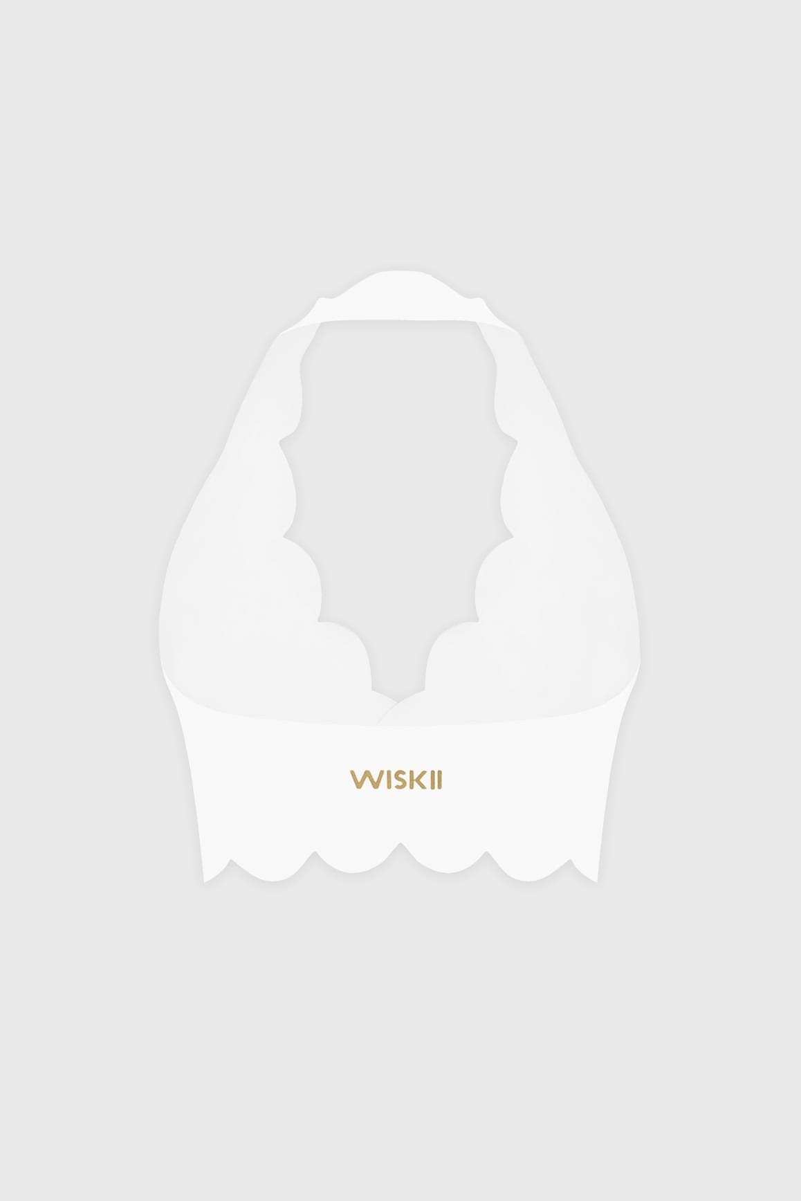 WISKII 夢幻扇貝掛脖運動內衣,帶有扇狀邊緣與掛脖領設計,以近距離特寫視角展示