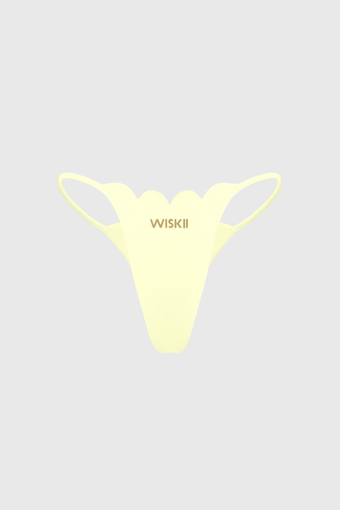 WISKII 黑色扇邊高衩比基尼泳褲,展示於模特兒身上,具扇狀邊緣與高衩剪裁