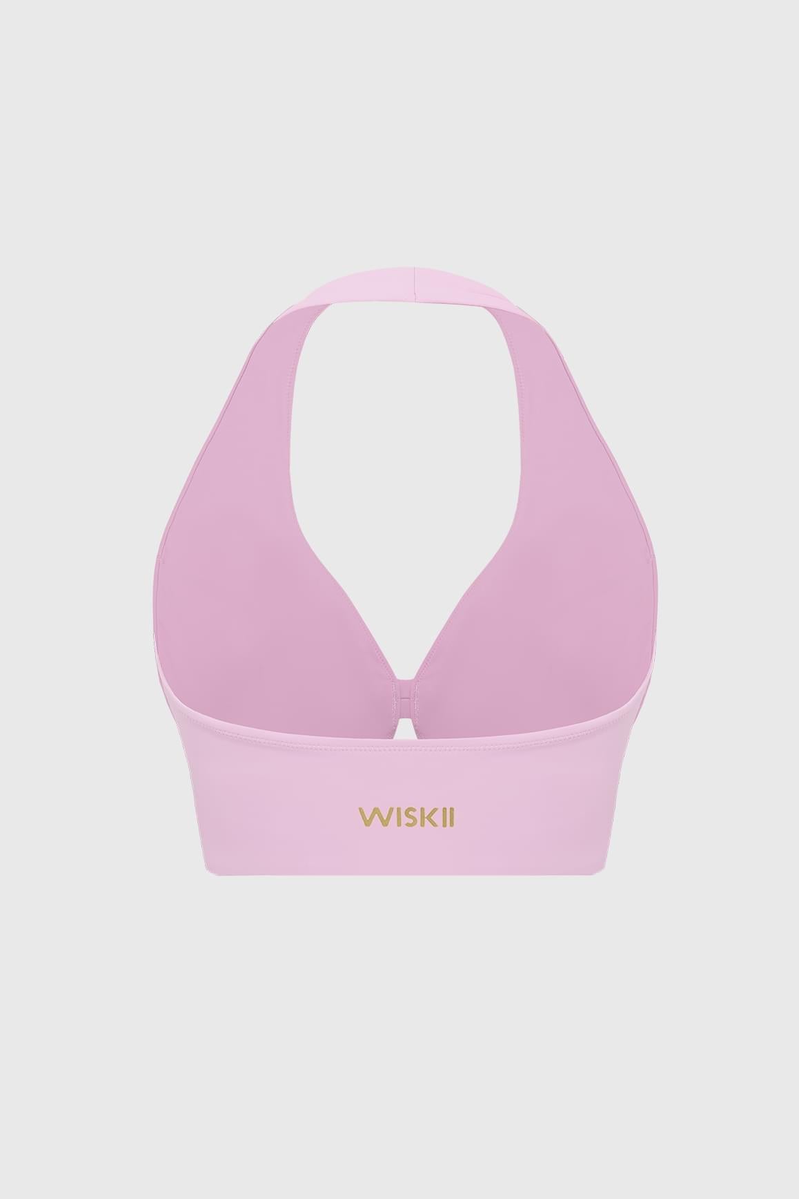 WISKII 花瓣剪裁掛脖運動內衣,白色背景下呈現帶有花瓣設計與支撐性掛脖肩帶的正面視圖