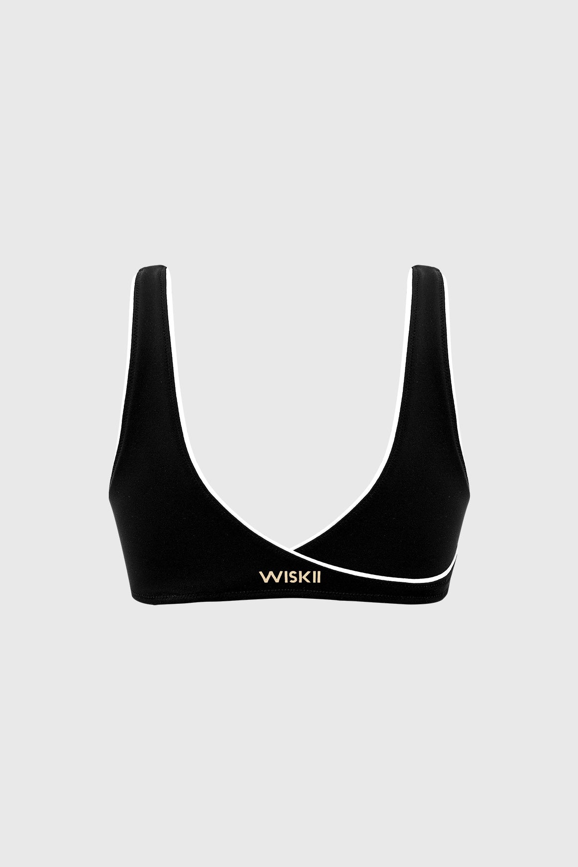 WISKII Riviera Contrast Piping Sports Bra in black and white with supportive design and contrast piping detail.