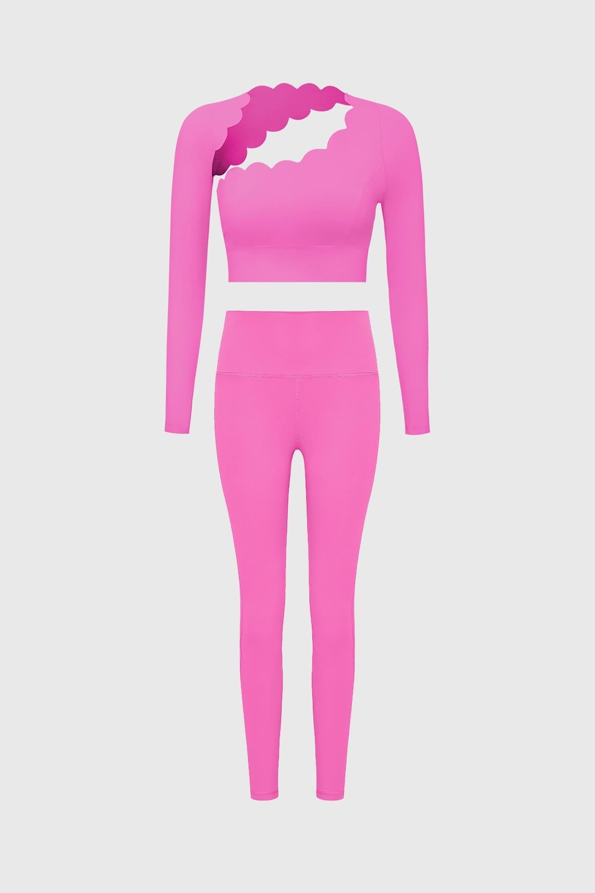 Asymmetrical Long Sleeve Crop Top & High-waist Training Legging - WISKIIWS317241pinkhollywoodS