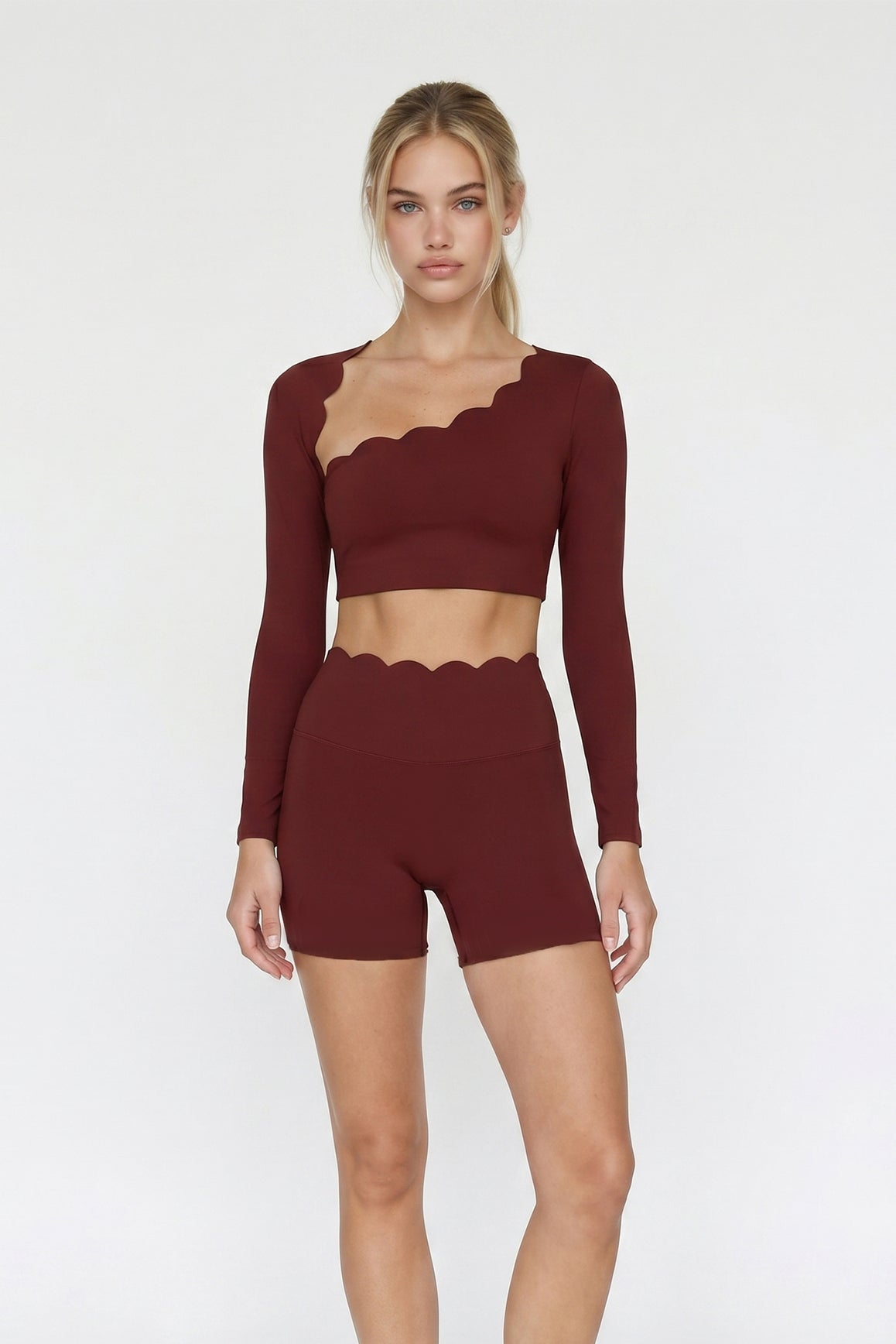 Asymmetrical Long Sleeve Crop Top - WISKII - Crop Tops