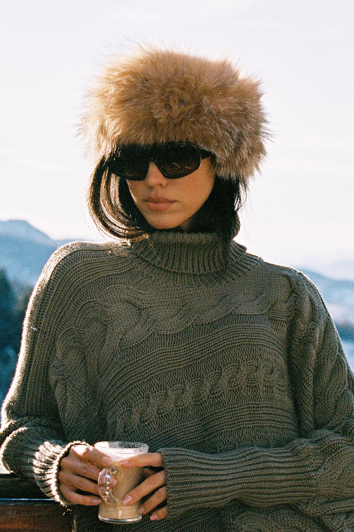 Cable Knit Cape Sweater - WISKIIWS335mutedkhakiF
