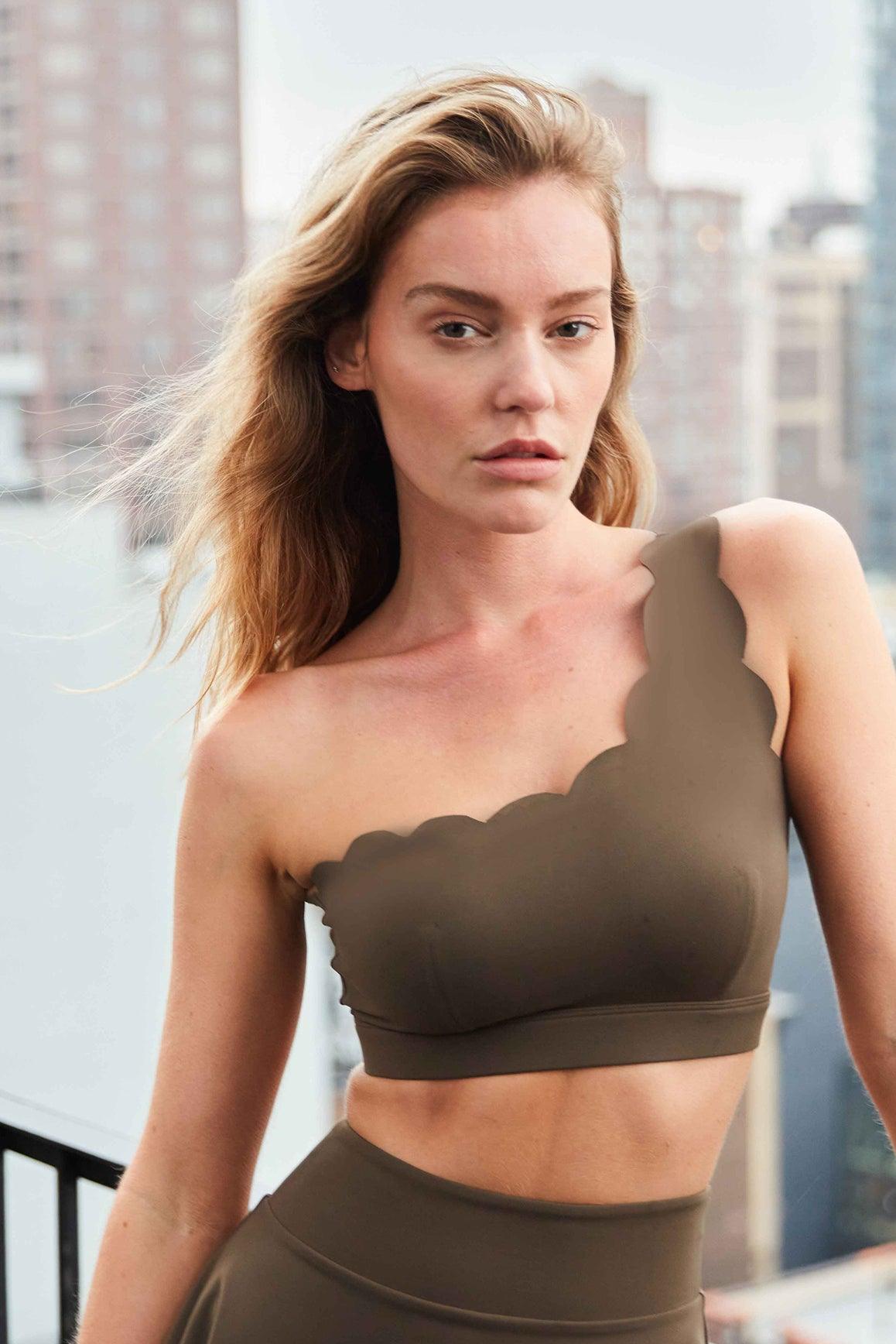 Dynamic One Shoulder Sports Bra - Olive Green