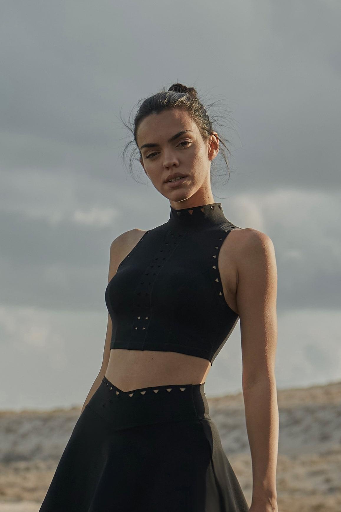 High Neck Laser Cut Leisure Bra - WISKIIWS277blackS