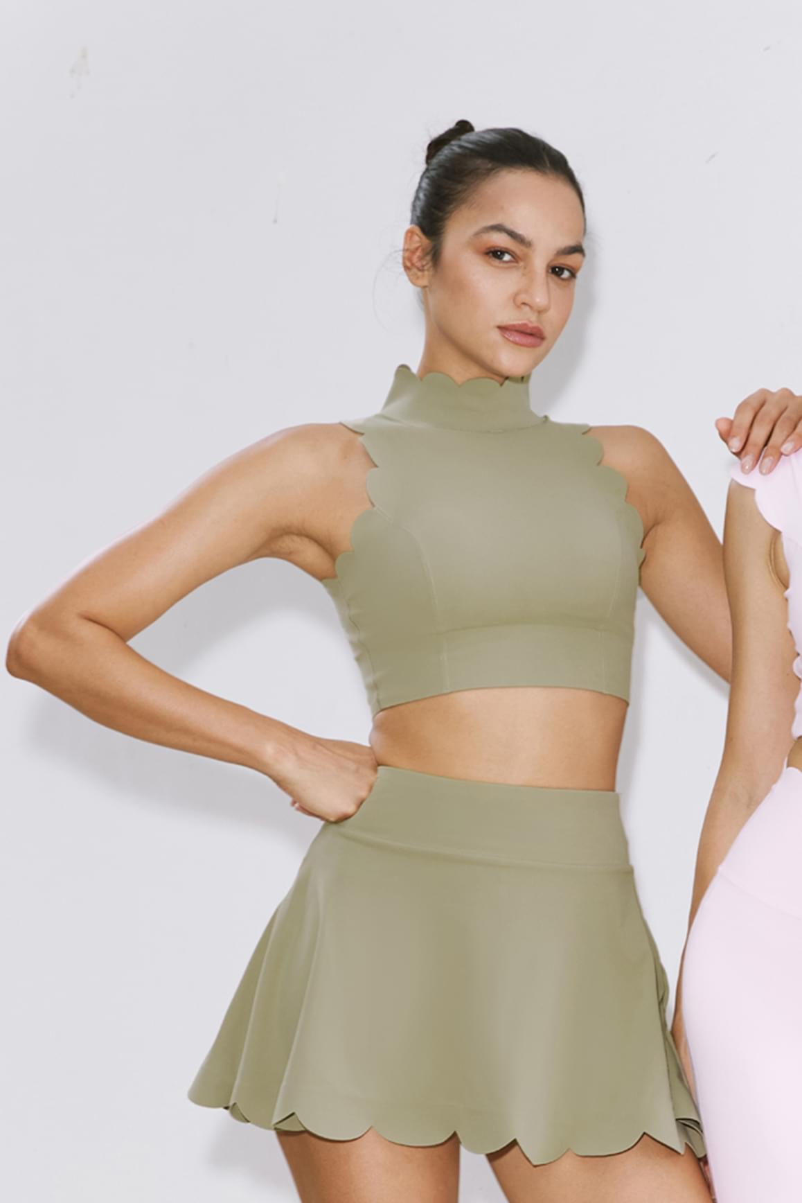 High Neck Scallop V-Back Bra - WISKIIWS362mutedkhakiS