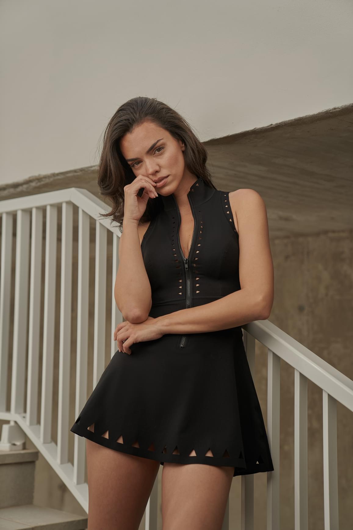 Lavish Laser Cut Zip Dress - WISKIIWS269blackS