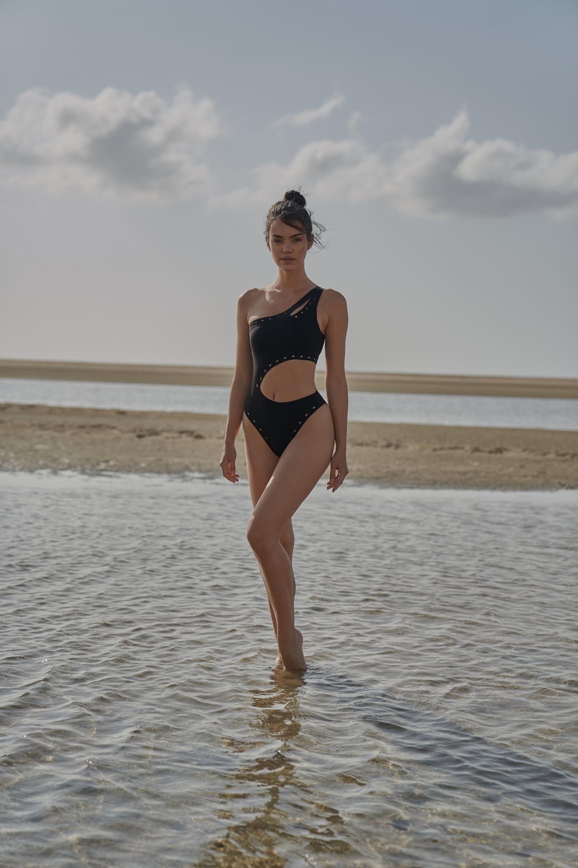 One Shoulder Laser Cut Swimsuit - WISKIIWS276blackS