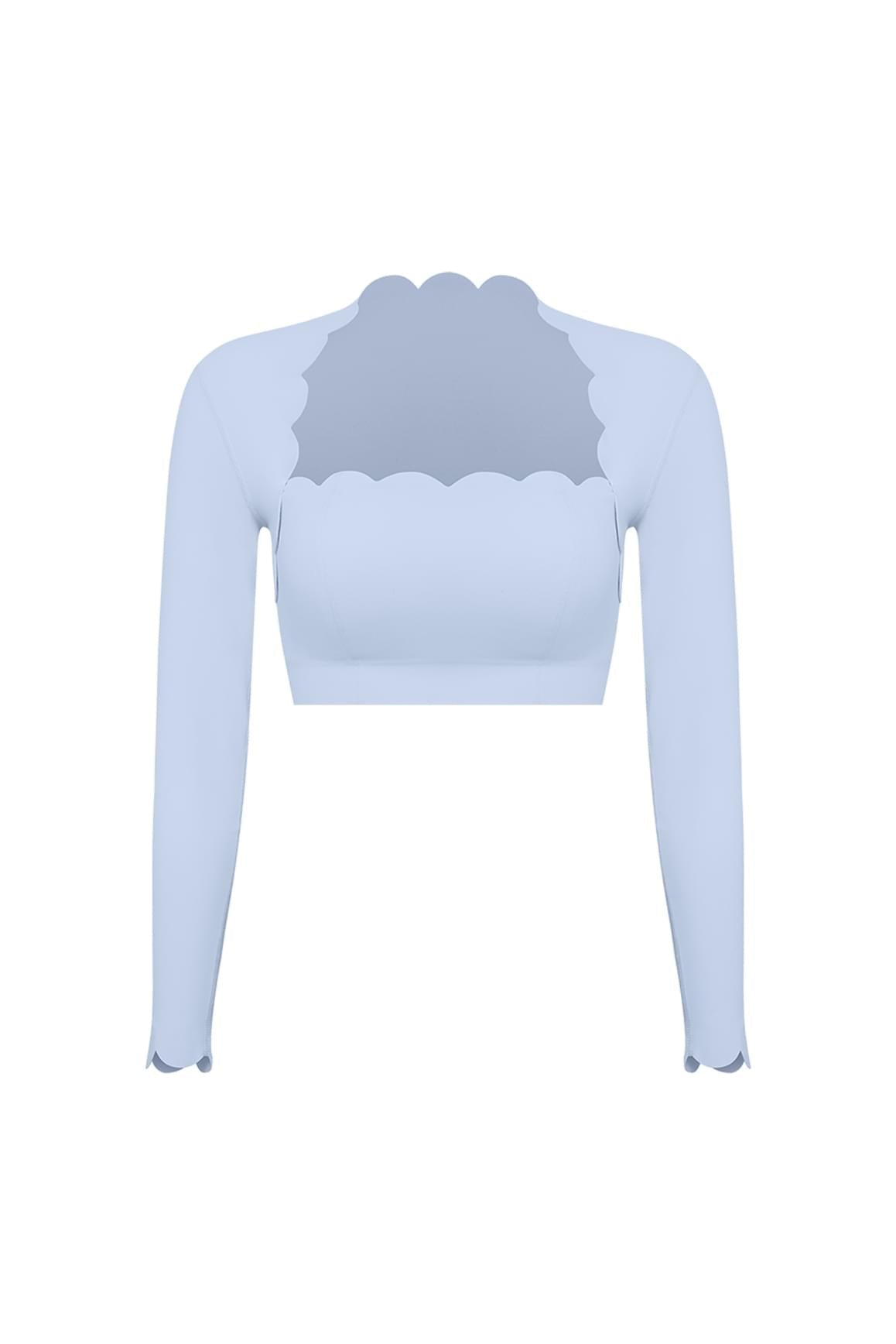 Scallop Cropped Long Sleeve Top - WISKIIWS302heavenlyblueS