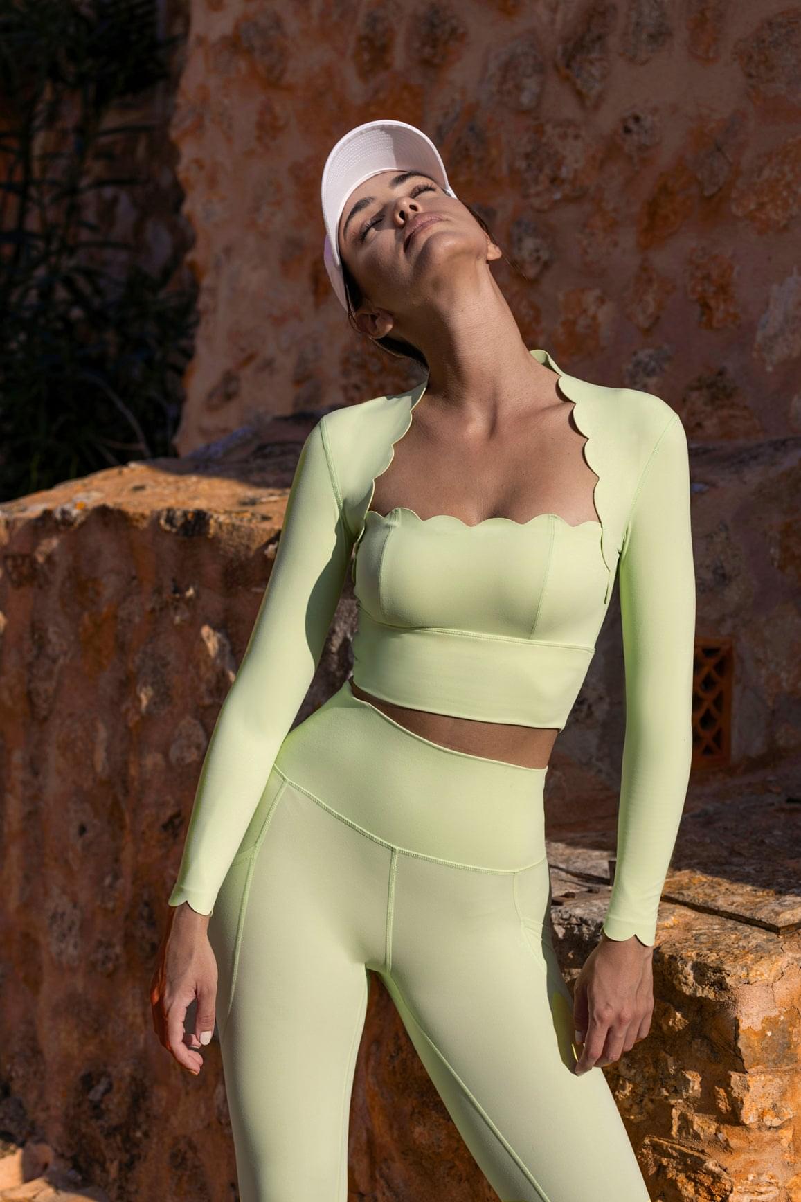 Scallop Cropped Long Sleeve Top - WISKIIWS313MatchaS