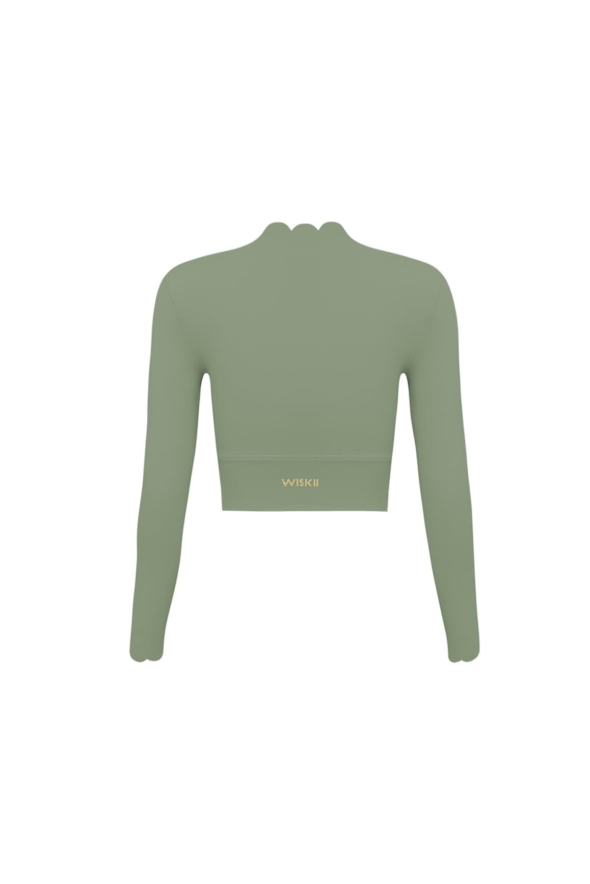 Scallop Cropped Long Sleeve Top - WISKIIWS313SageS