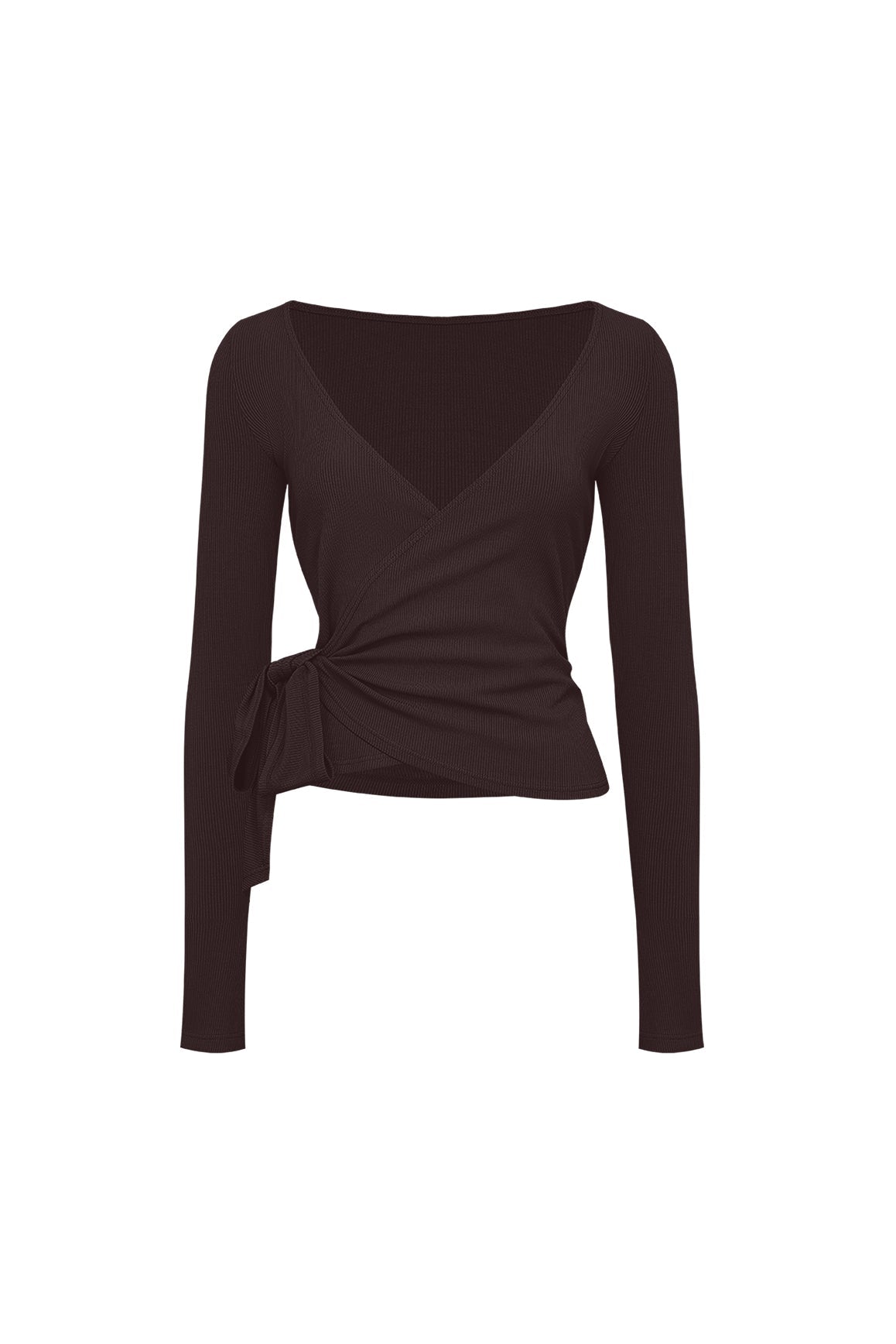 Tie-Front Long Sleeve Top - WISKII - Shirts & Tops