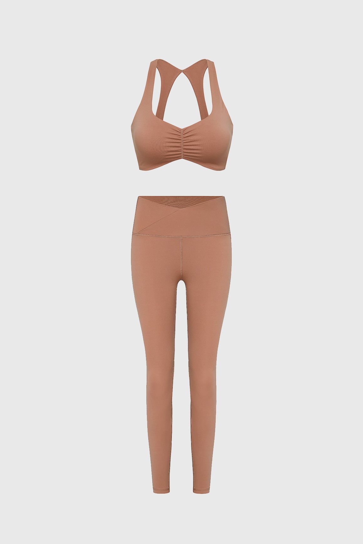 Model wears WISKII Ruched Sports Bra + V-waist Yoga Legging | WISKII