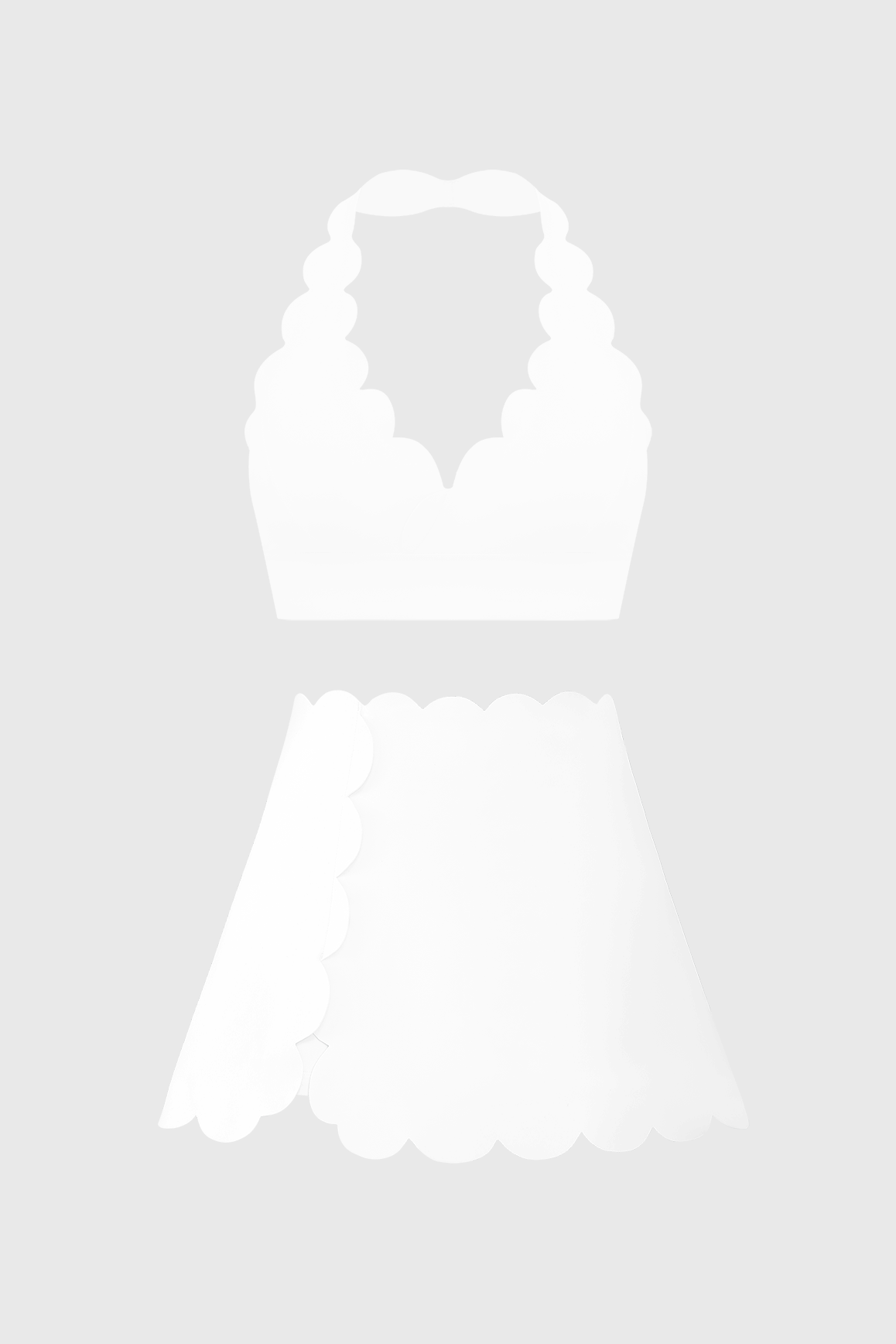 V-Cut Scallop Halter Bra & High-Waist Scallop Split Front Skirt