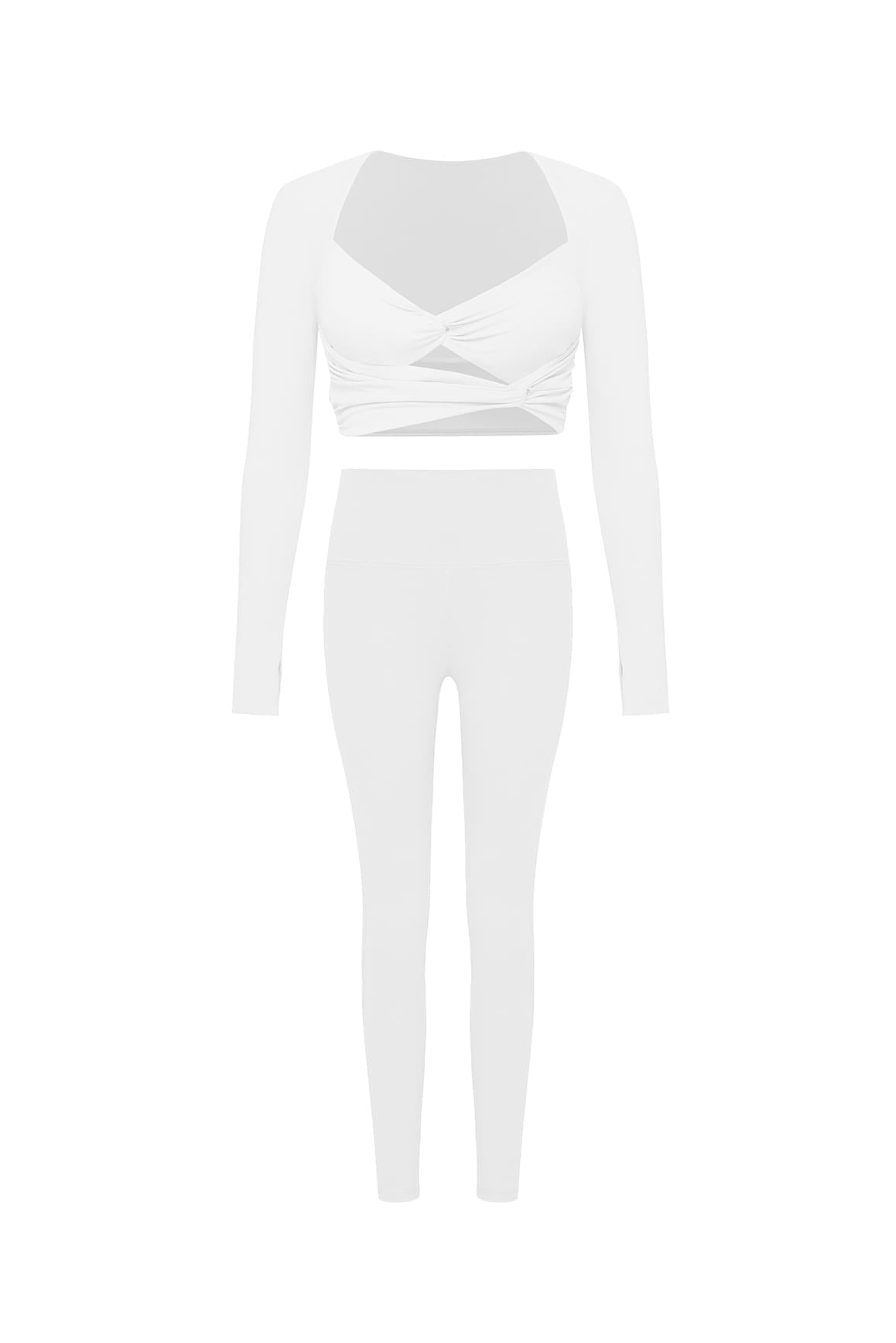 Knotty Chic Ruched Long Sleeve Crop Top & High-waist Training Legging.