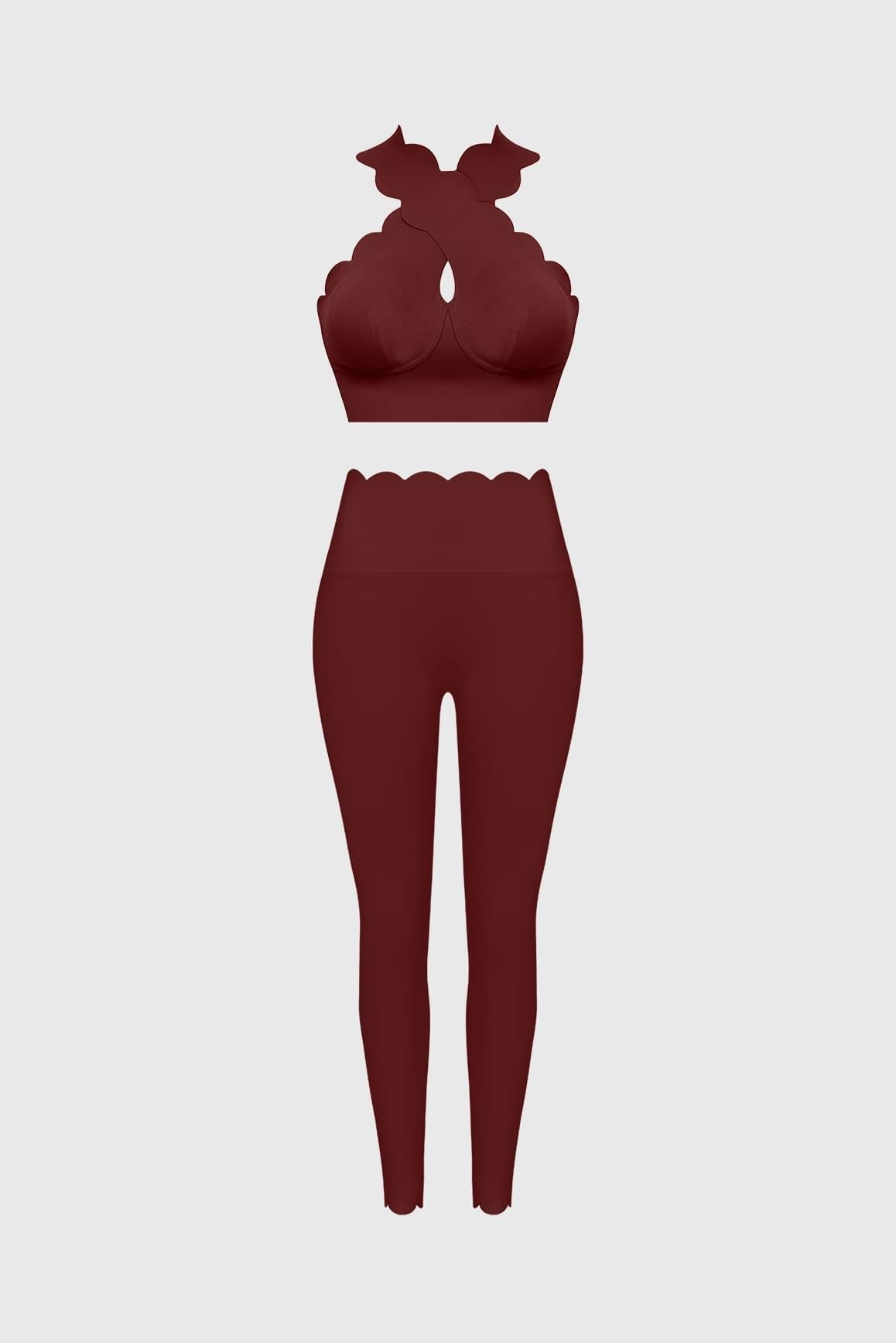 WISKII Crisscross Bra & High-Waist Scallop Scrunch Legging - WISKIIWS231558mulledwineS