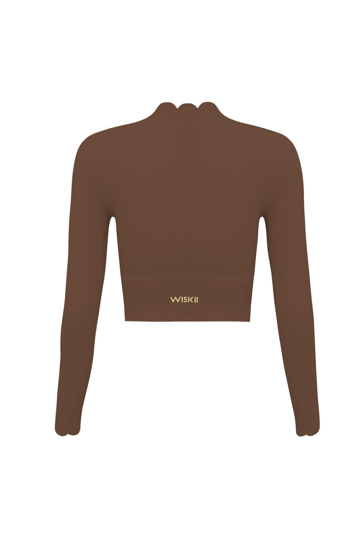 WISKII scallop cropped long sleeve top in sakura zen design, featuring a mini length and scalloped edges.