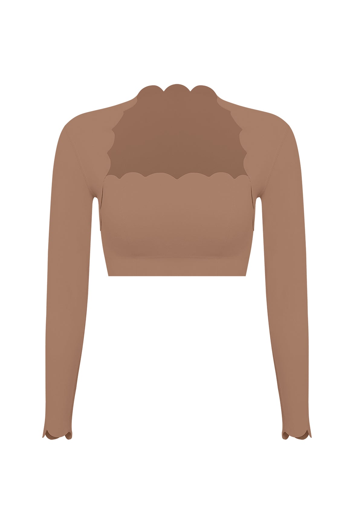 Scallop Cropped Long Sleeve Top | Tuscan Tan | WISKII Active