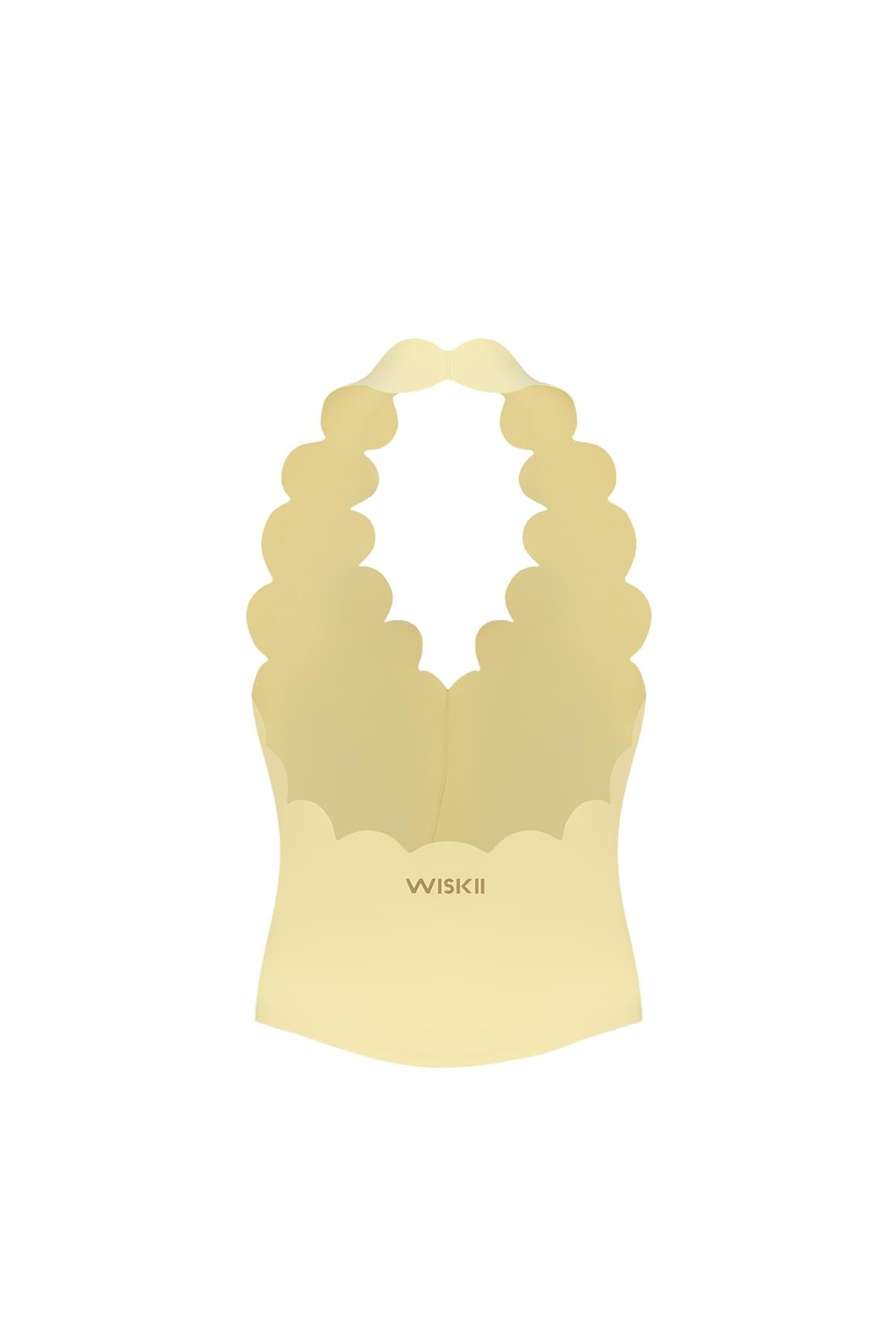 WISKII Riviera 貝殼滾邊掛脖內建Bra短版無袖背心,櫻花禪色系,休閒時尚適合暖天穿搭。