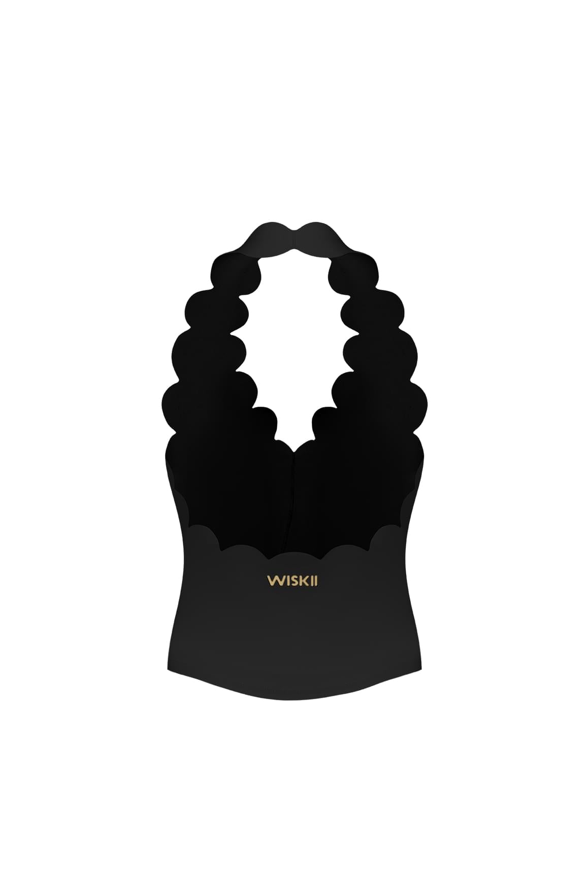 WISKII Riviera 扇貝邊掛脖Bra Tank短版上衣,粉色,帶扇貝裝飾細節與掛脖領,無袖設計。