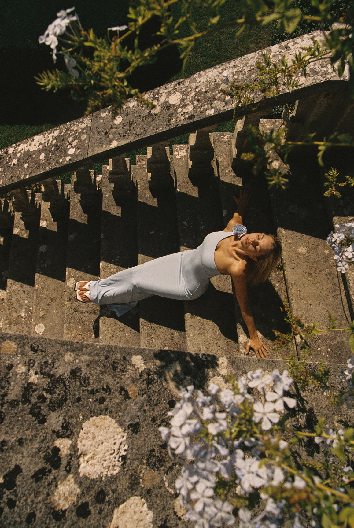 ワンショルダー ノースリーブ 花柄ドレス