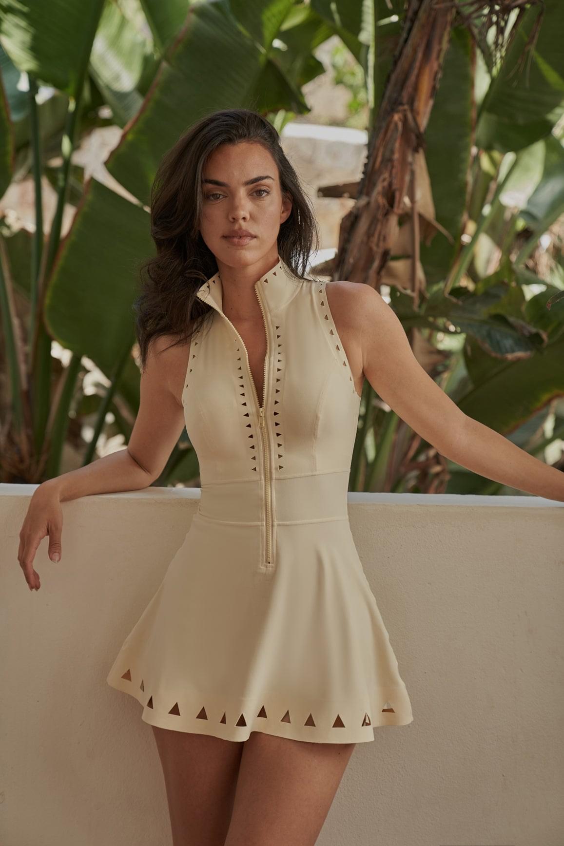 Lavish Laser Cut Zip Dress.