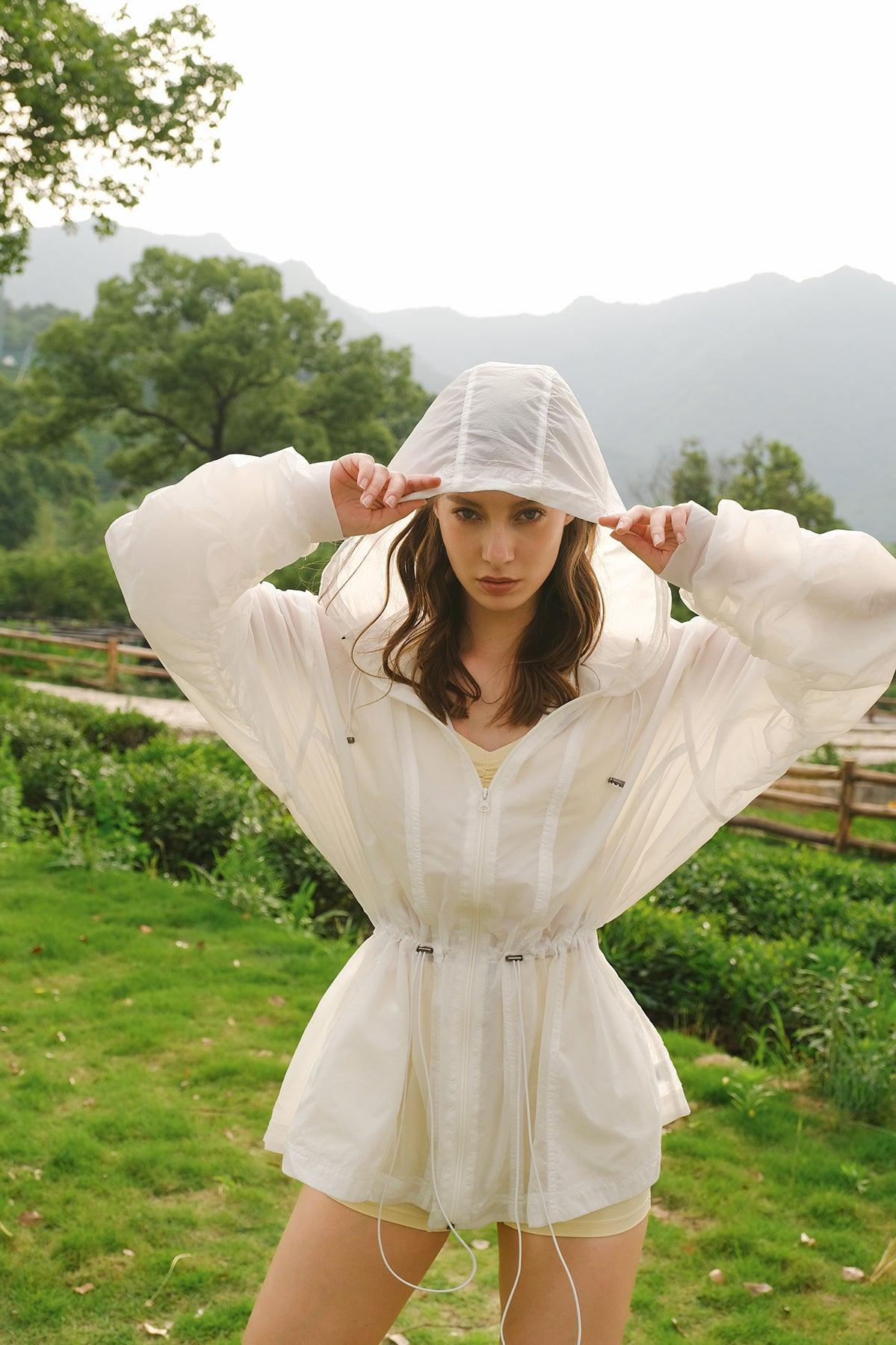 Ivory semi-formal jacket by WISKII, stylish hoodie and jacket combination, one size fits most with sleek design.