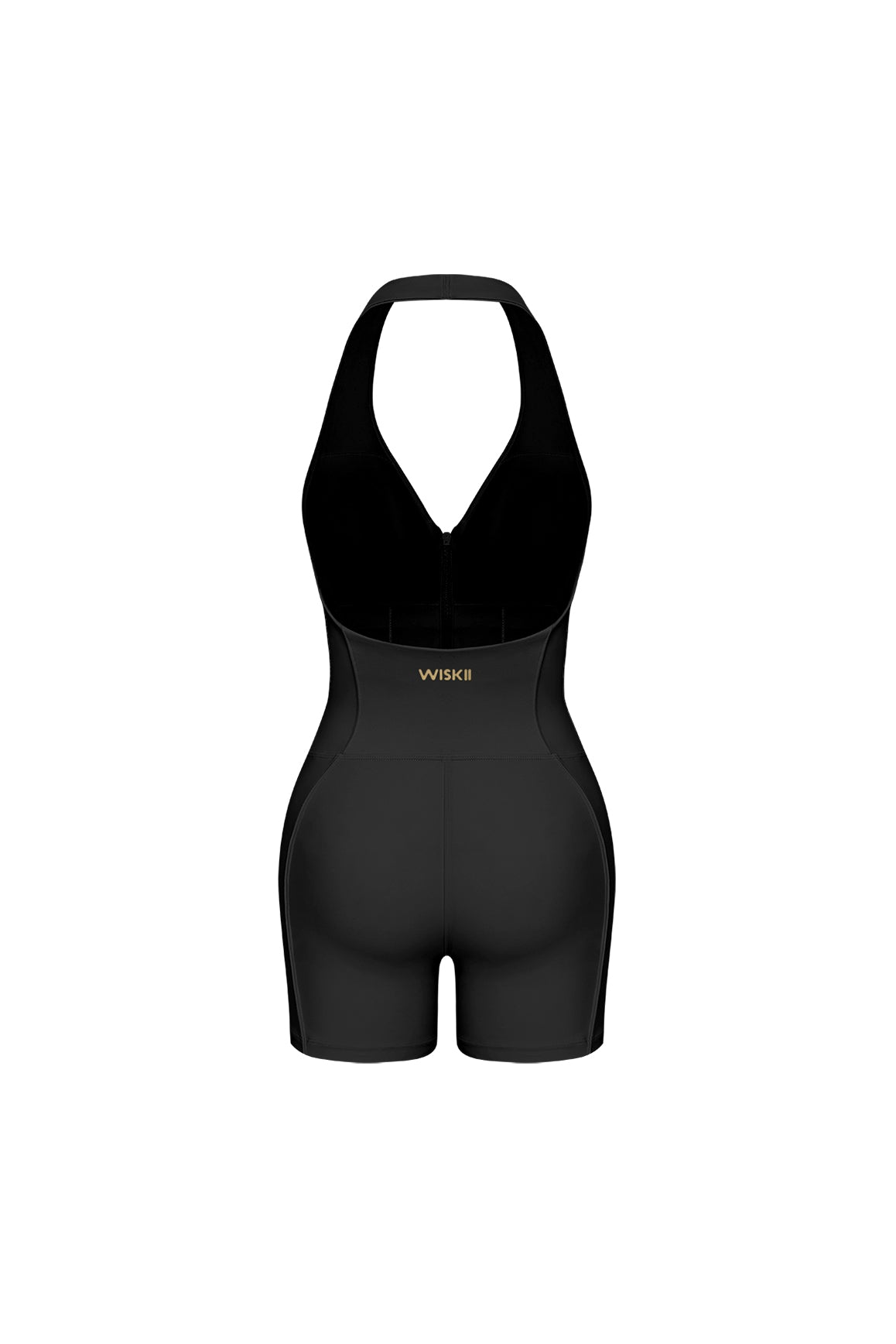 Model wears a Riviera Hourglass Zip Front Romper | Black| WSKII Active