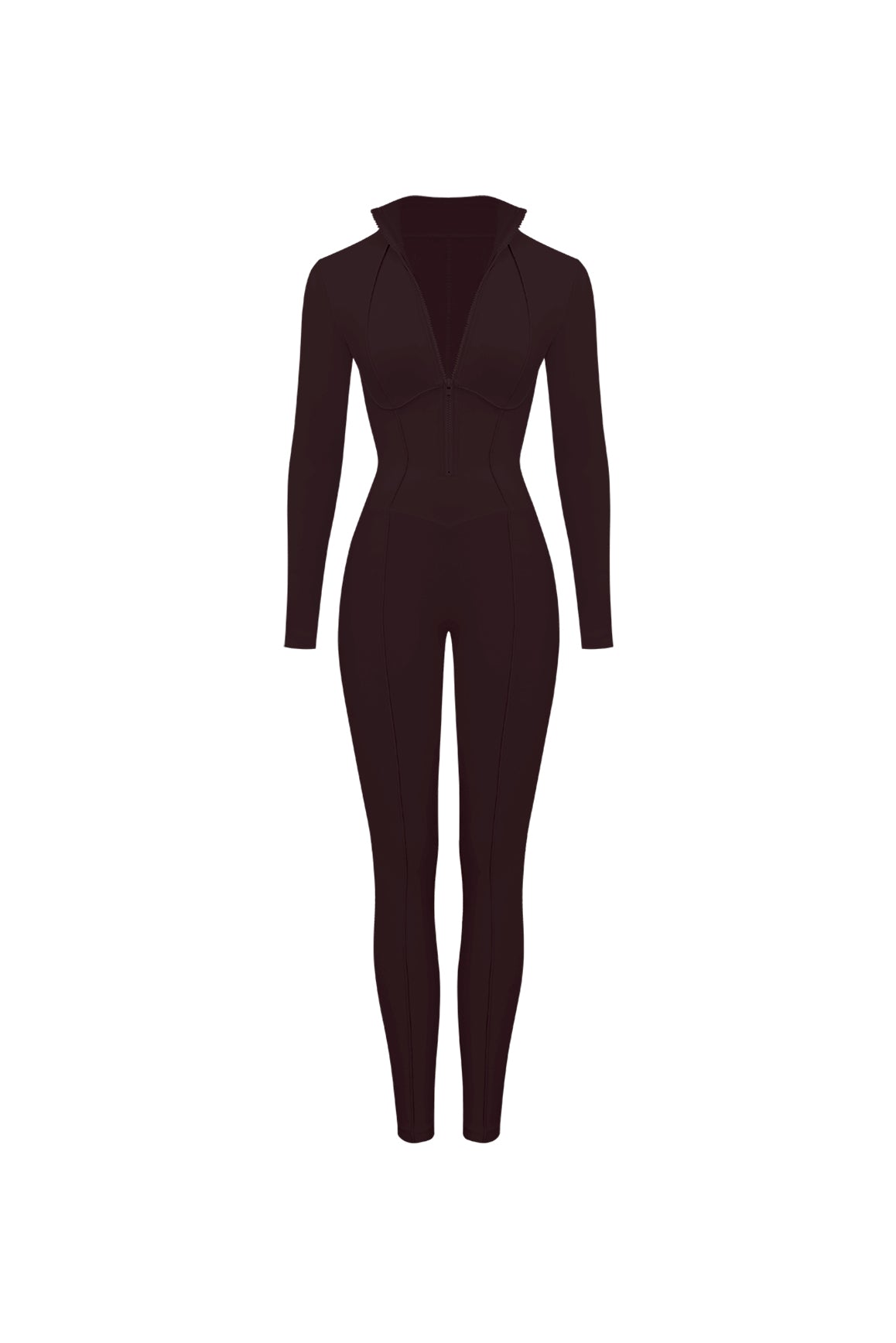 WISKII Solace Tailored Zip Catsuit in black, featuring a sleek design and fitted silhouette for a stylish look.