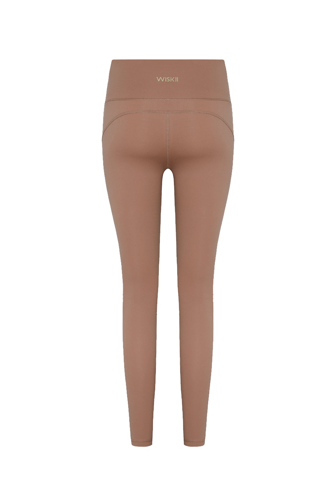 Ivory V-waist yoga leggings by WISKII, showing close-up of high-rise fit and stretchy fabric for comfortable movement.