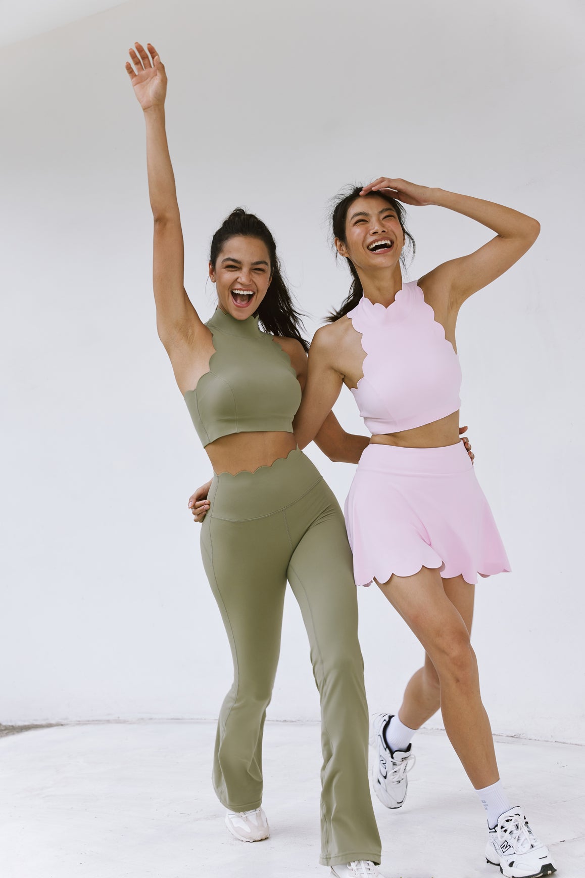 Muted khaki high-waist flare leggings by WISKII featuring a snug fit and stylish design for comfortable, fashionable wear.