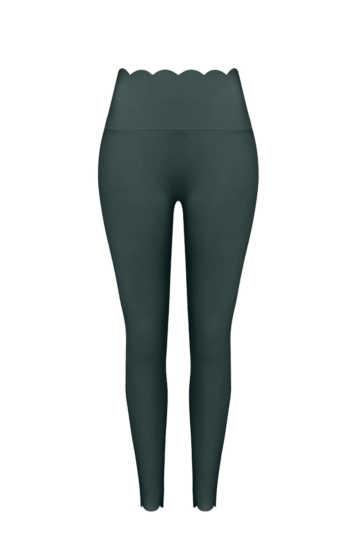 WISKII high-waist scallop scrunch leggings in Sakura Zen, featuring a stylish scalloped waistband and comfortable stretch fabric.