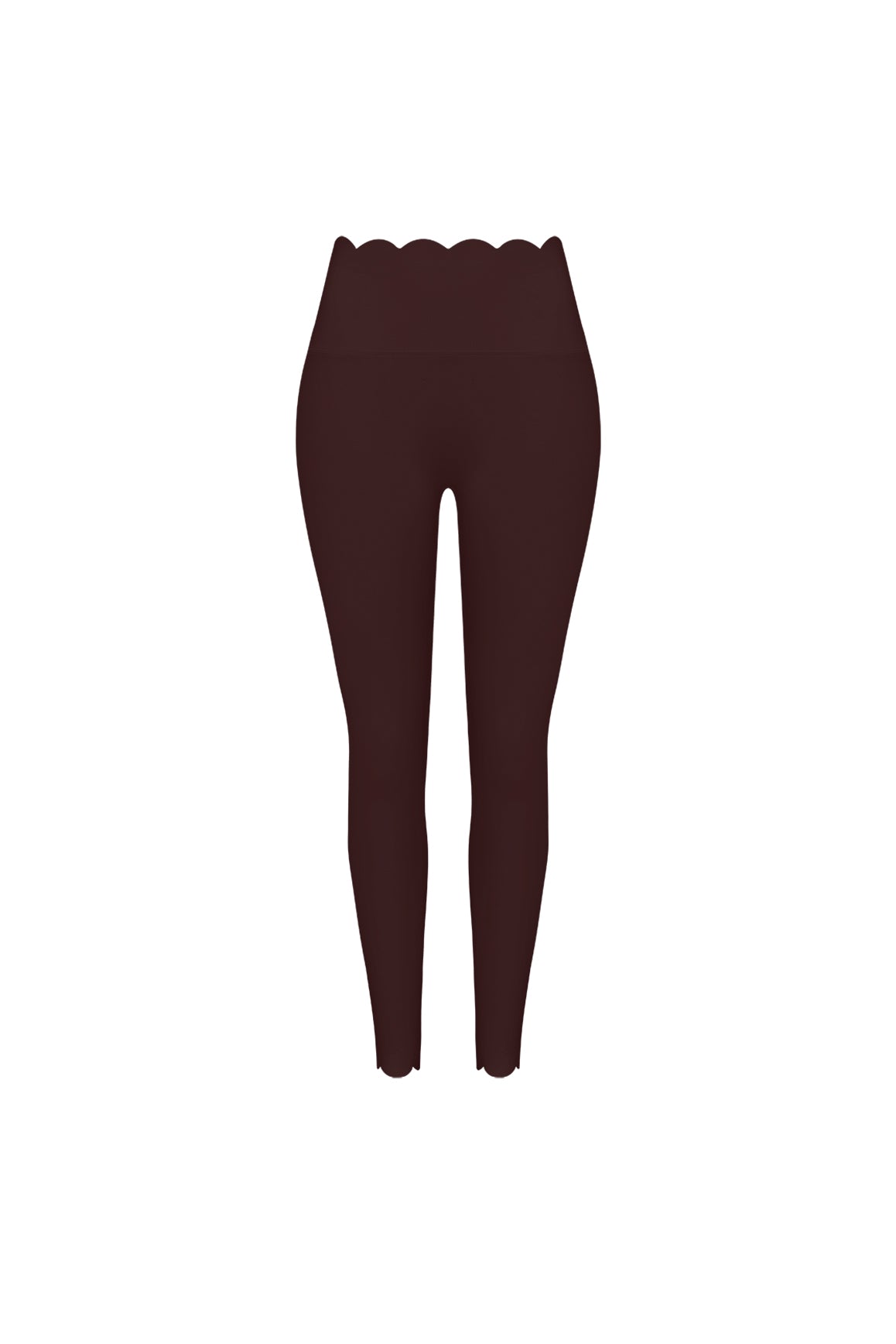 High-waist velvet scallop scrunch leggings by WISKII showing textured fabric and scalloped waistband detail.